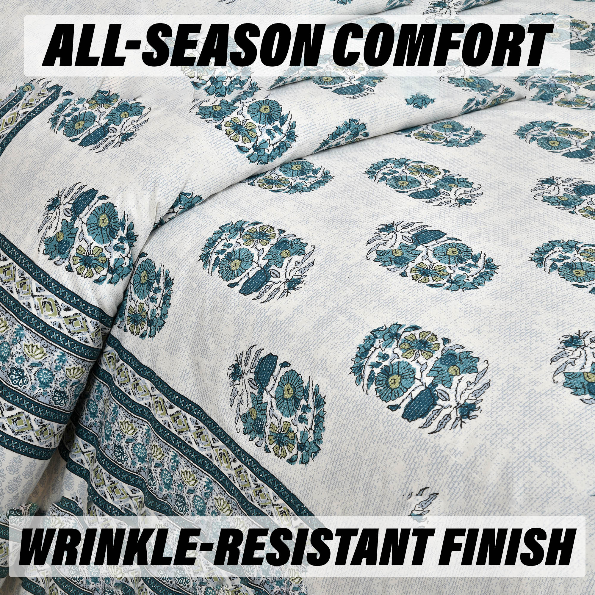 Double Bedsheet with 2 Pillow Covers  160 TC Premium Cotton Bedsheet for Double Bed  Bedsheet for Living Room-Home  Hotels  Dezier Flower Boota  90x108 Inch  Green