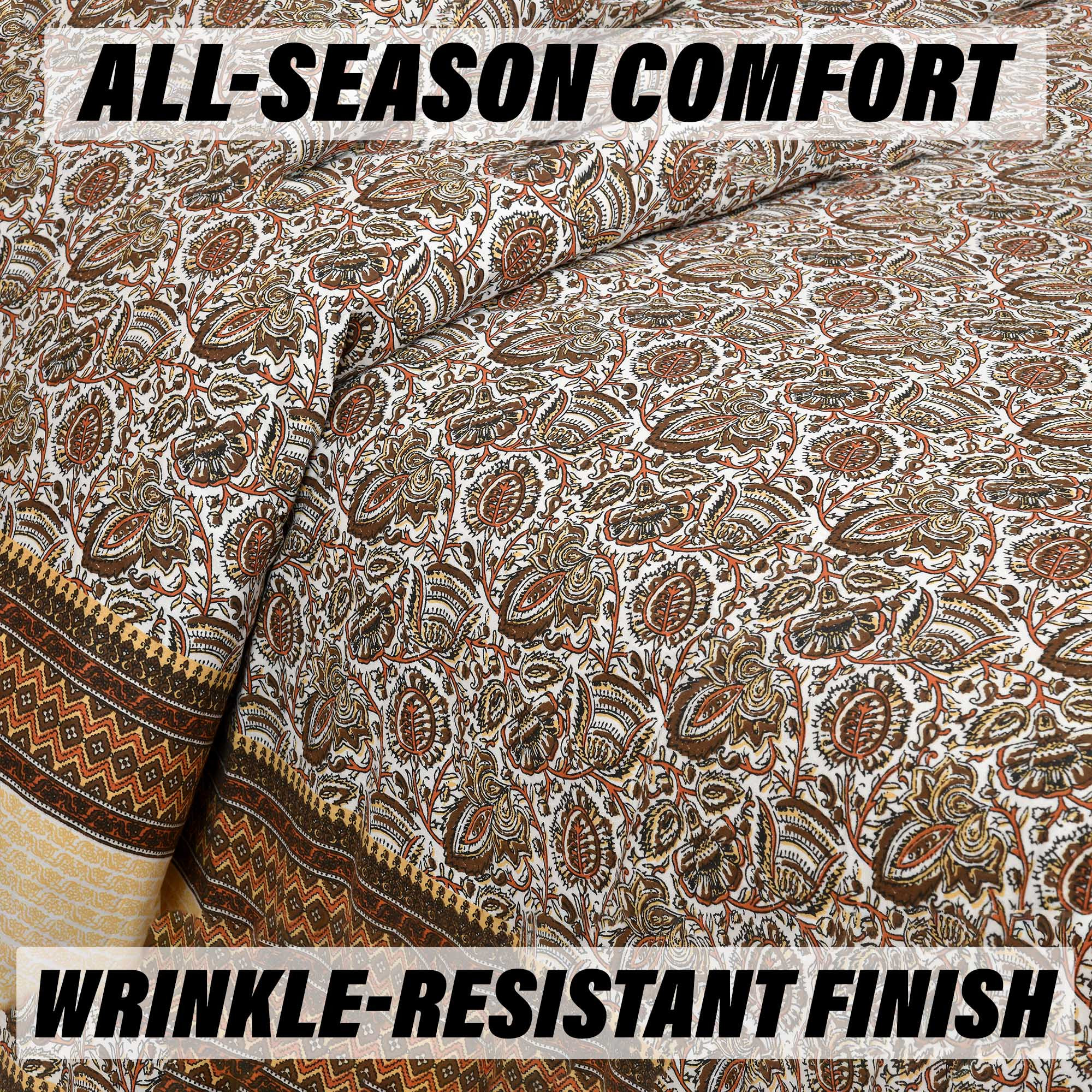 Double Bedsheet with 2 Pillow Covers  160 TC Premium Cotton Bedsheet for Double Bed  Bedsheet for Living Room-Home  Hotels  Dezier Bell Print  90x108 Inch  Cream