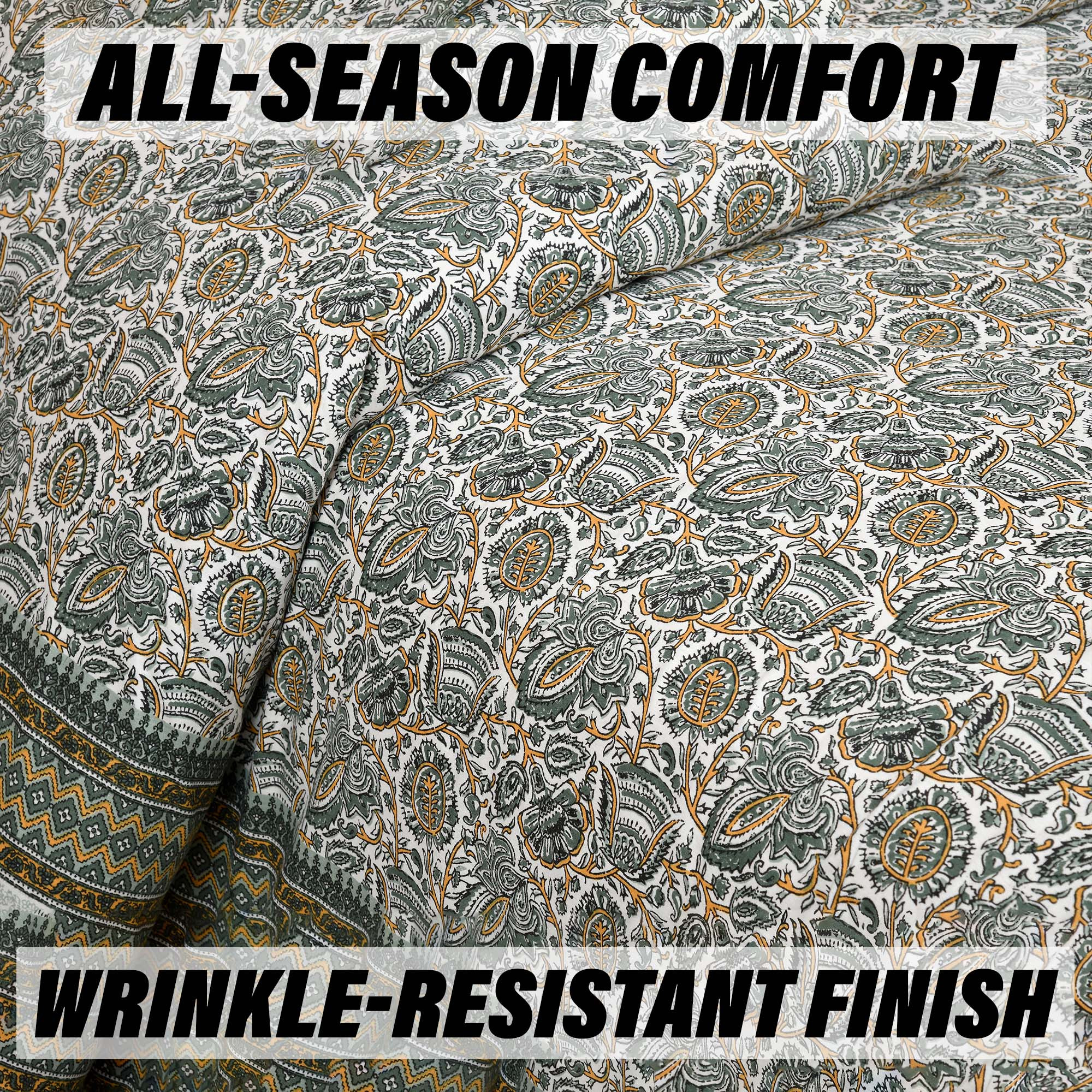 Double Bedsheet with 2 Pillow Covers  160 TC Premium Cotton Bedsheet for Double Bed  Bedsheet for Living Room-Home  Hotels  Dezier Bell Print  90x108 Inch  Green