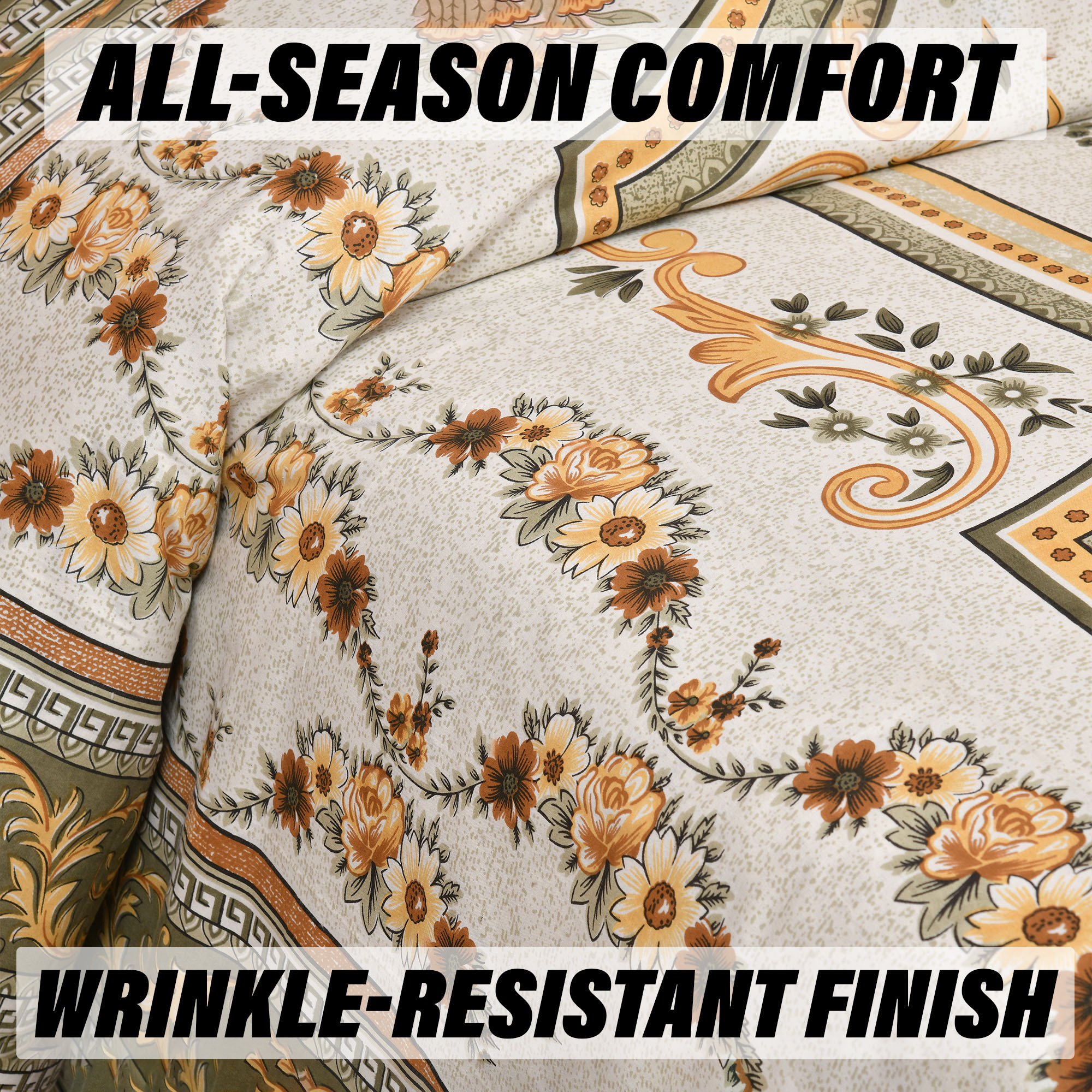 Double Bedsheet with 2 Pillow Covers  160 TC Premium Cotton Bedsheet for Double Bed  Bedsheet for Living Room-Home  Hotels  Kaleen Flower  100x108 Inch  Yellow