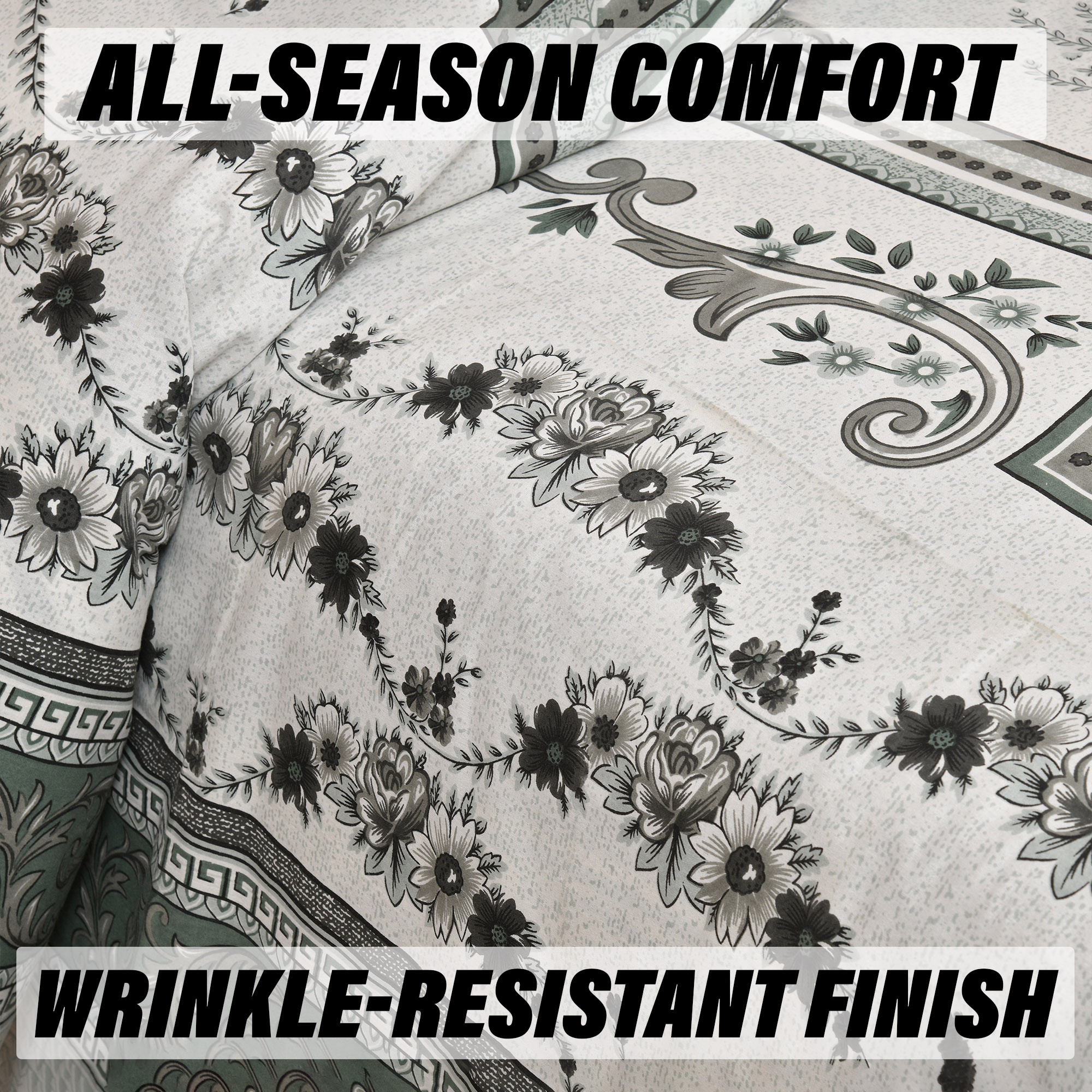 Double Bedsheet with 2 Pillow Covers  160 TC Premium Cotton Bedsheet for Double Bed  Bedsheet for Living Room-Home  Hotels  Kaleen Flower  100x108 Inch  Green