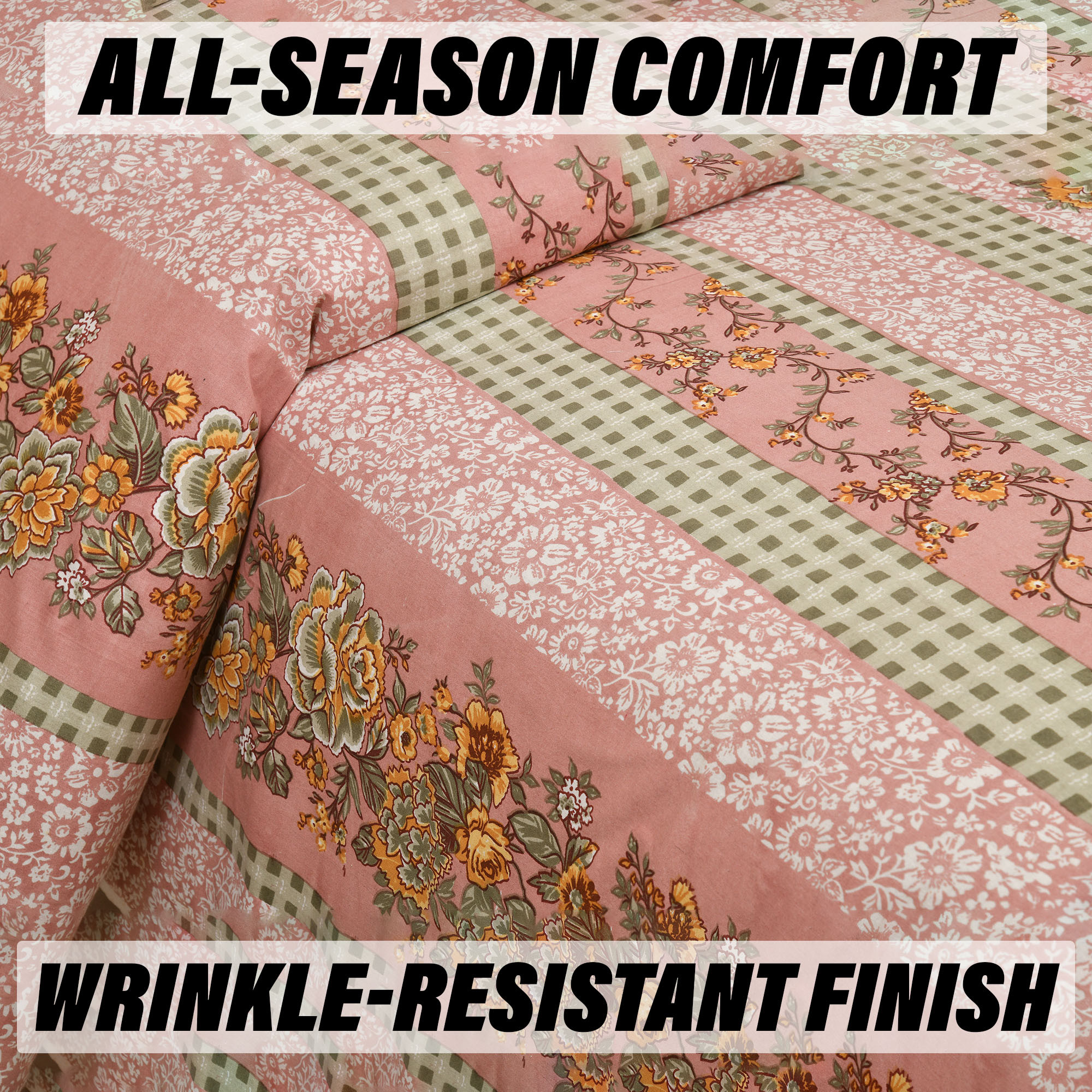 Double Bedsheet with 2 Pillow Covers  160 TC Premium Cotton Bedsheet for Double Bed  Bedsheet for Living Room-Home  Hotels  Spain Flower Lining  100x108 Inch  Pink