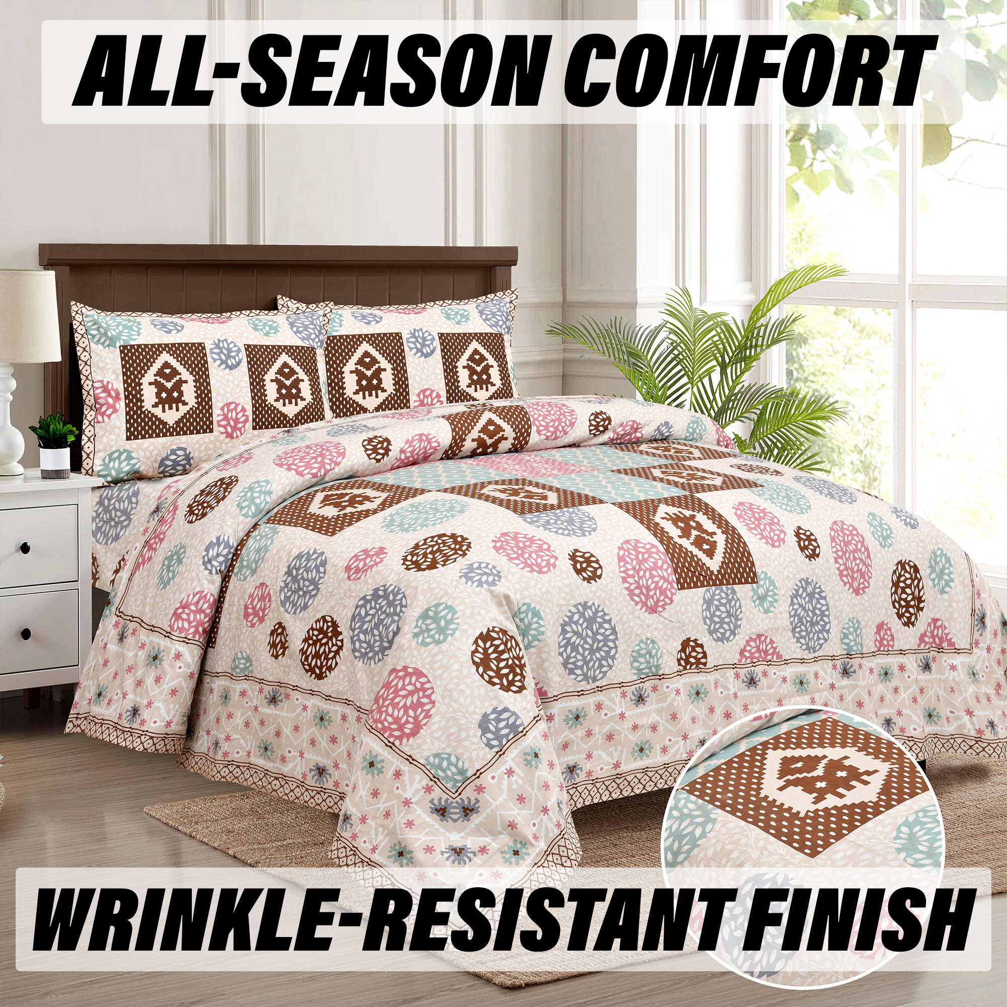 Double Bedsheet with 2 Pillow Covers  186 TC Premium Cotton Bedsheet for Double Bed  Bedsheet for Living Room-Home  Hotels  Arabic Beauty Gola  100x108 Inch  Cream