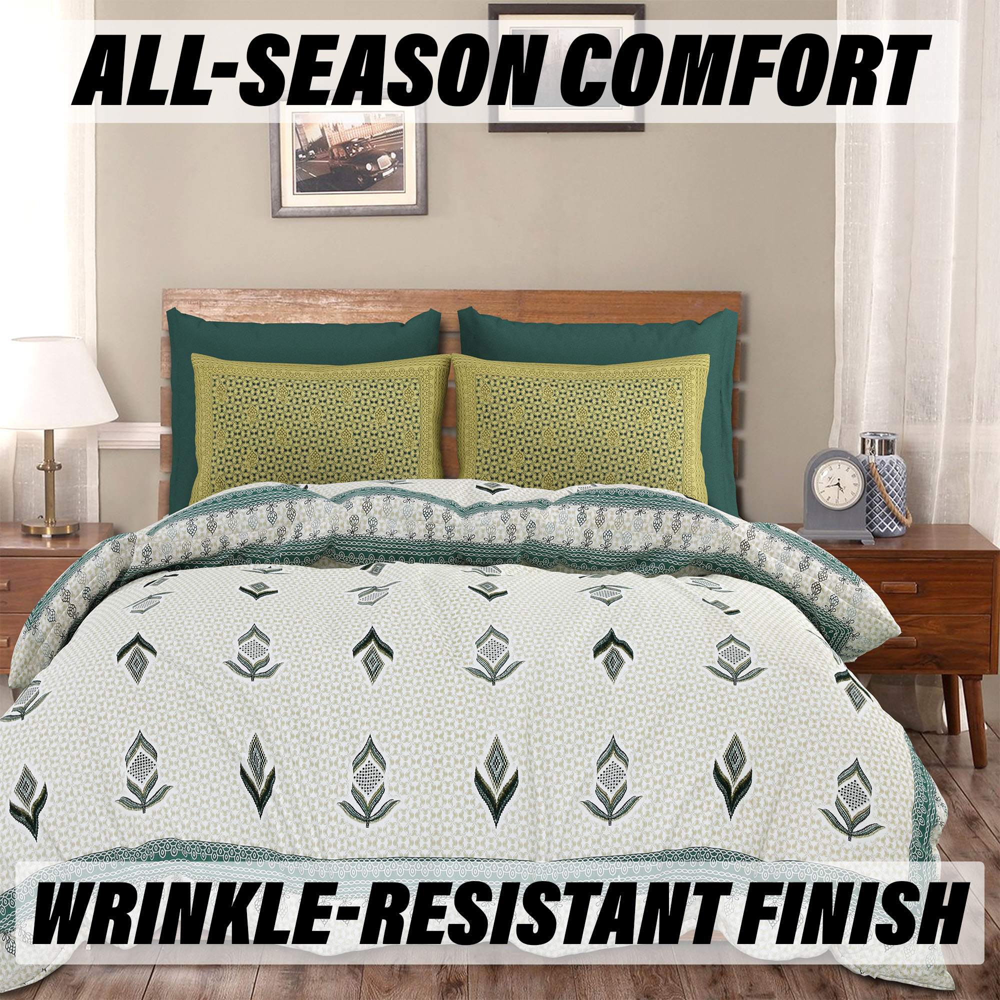 Double Bedsheet with 2 Pillow Covers  186 TC Premium Cotton Bedsheet for Double Bed  Bedsheet for Living Room-Home  Hotels  Embroidery Katli Flower  100x108 Inch  Green
