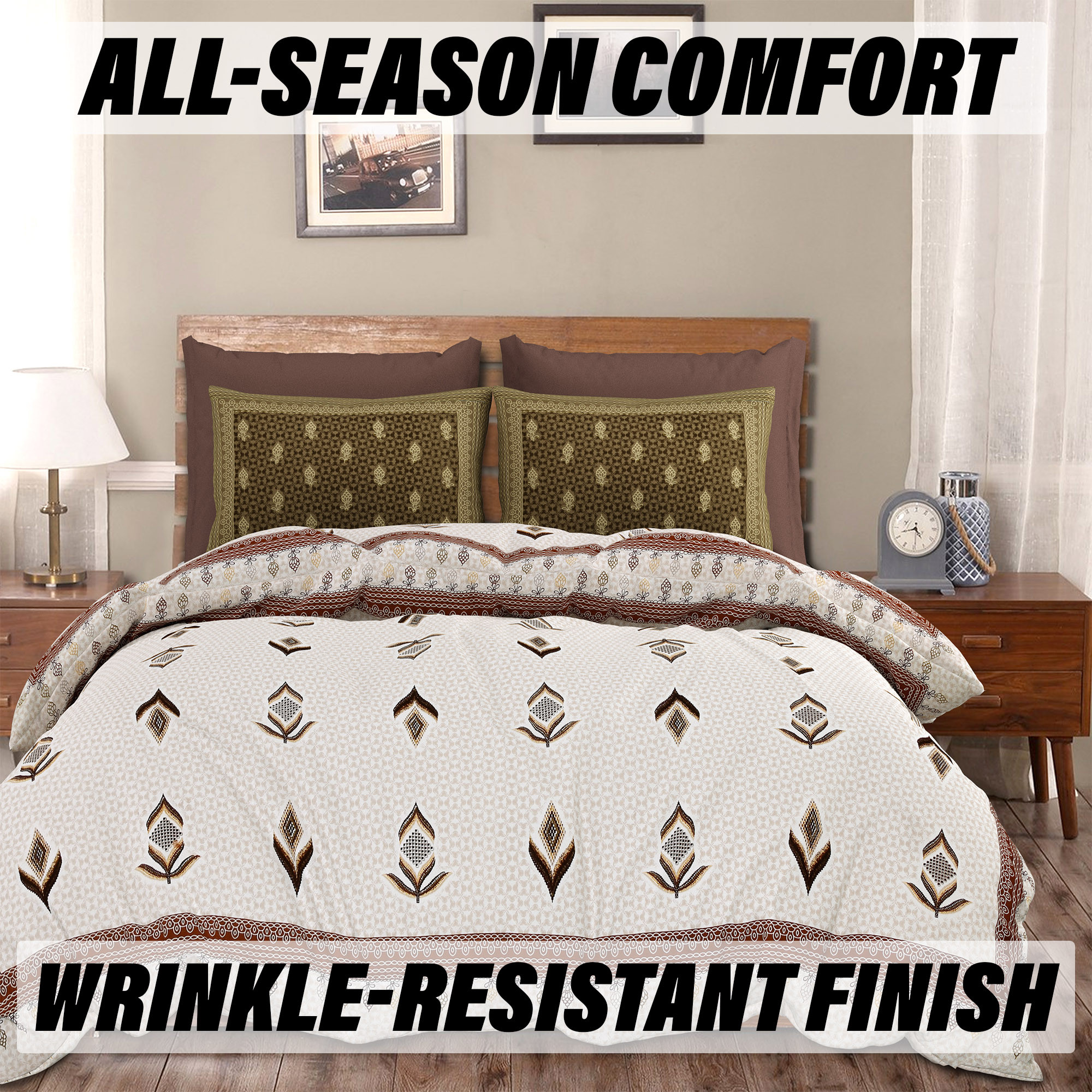 Double Bedsheet with 2 Pillow Covers  186 TC Premium Cotton Bedsheet for Double Bed  Bedsheet for Living Room-Home  Hotels  Embroidery Katli Flower  100x108 Inch  Brown