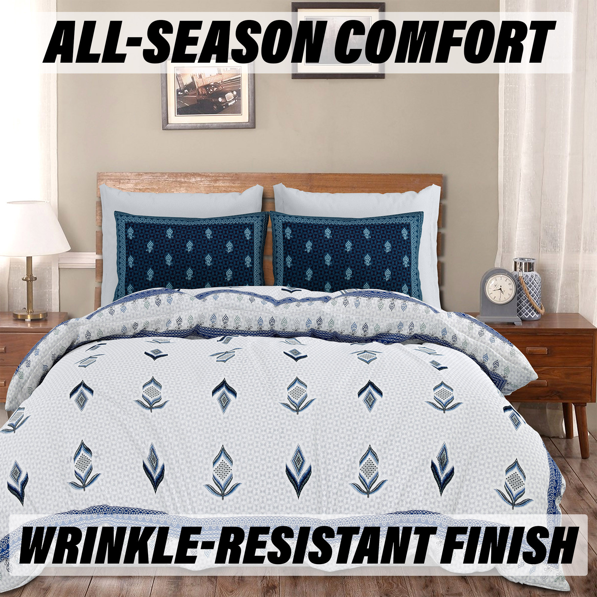 Double Bedsheet with 2 Pillow Covers  186 TC Premium Cotton Bedsheet for Double Bed  Bedsheet for Living Room-Home  Hotels  Embroidery Katli Flower  100x108 Inch  Blue