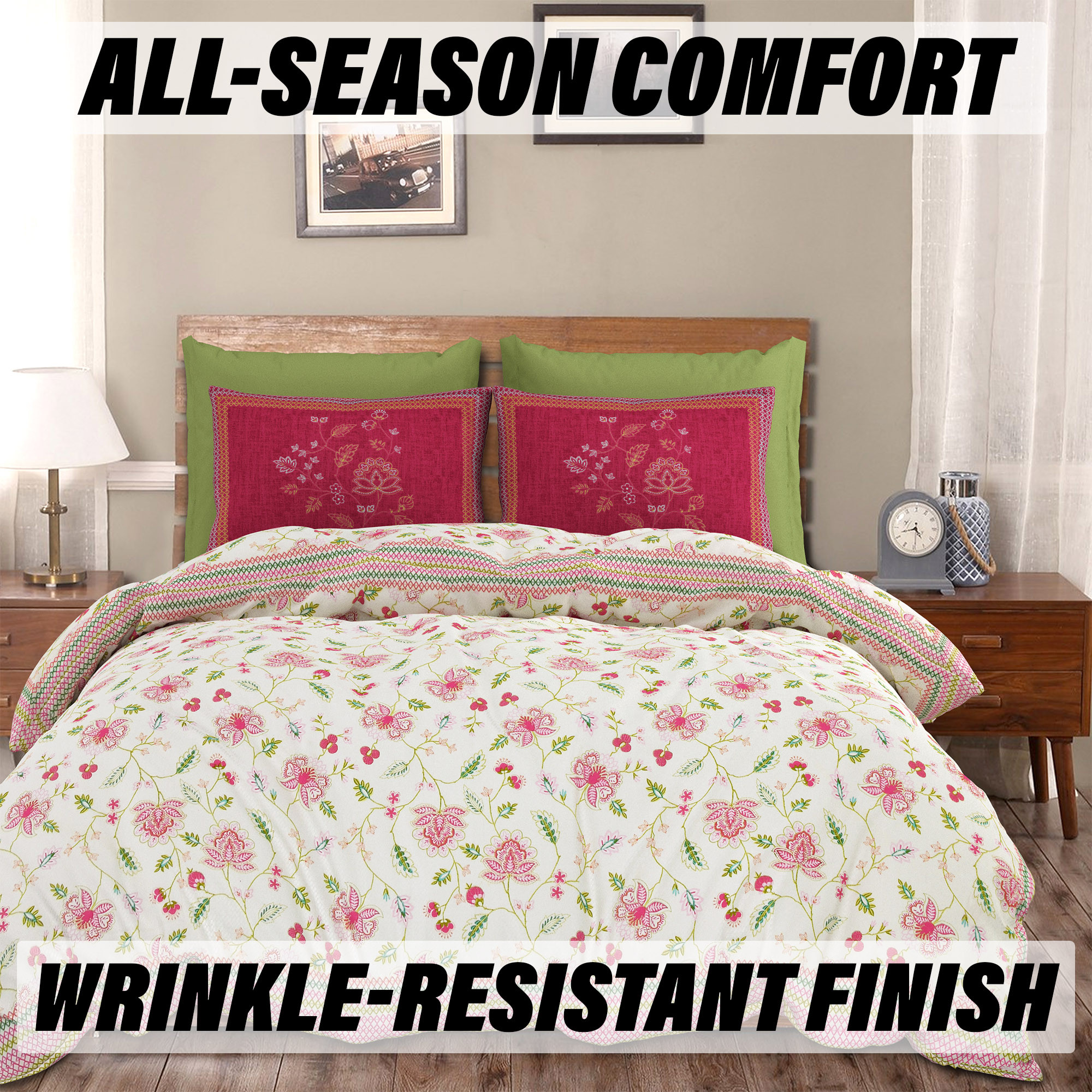 Double Bedsheet with 2 Pillow Covers  186 TC Premium Cotton Bedsheet for Double Bed  Bedsheet for Living Room-Home  Hotels  Embroidery Flower Zig-Zag  100x108 Inch  Pink