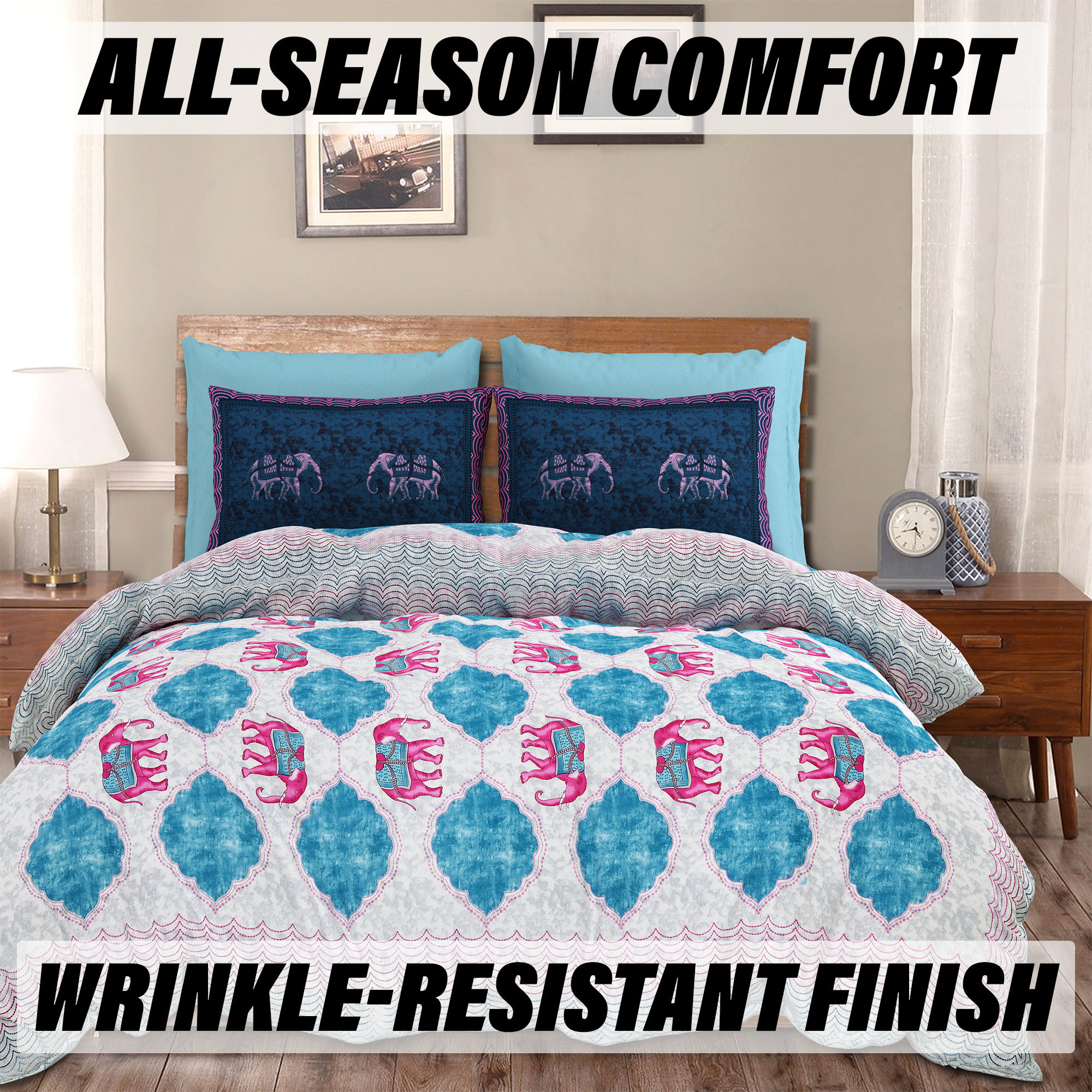 Double Bedsheet with 2 Pillow Covers  186 TC Premium Cotton Bedsheet for Double Bed  Bedsheet for Living Room-Home  Hotels  Embroidery Elephant  100x108 Inch  Pink