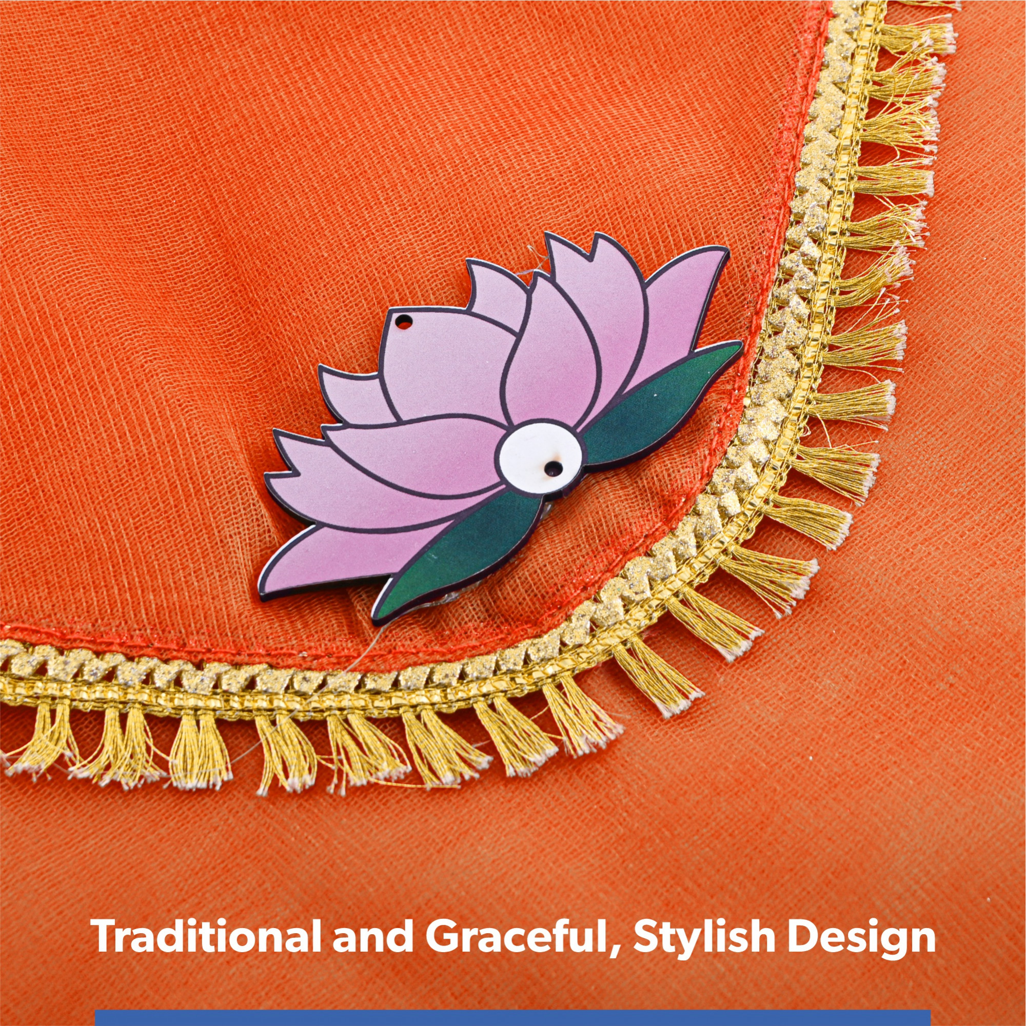 Double Layer Organza Saree Covers for Gifting with Flower Flap Closure  Wedding Saree Cover  Single SareeSuit Packing Shagun Cloth Cover  Golden Lace - Orange