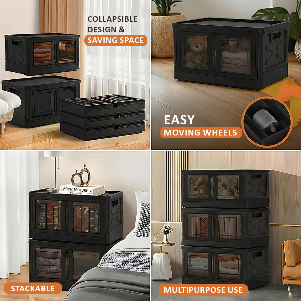 Drawer Cabinet Storage Organizer Box Foldable Cupboard for BedroomOffice  Double Door Storage Unit for ToysBooksShoe  Black