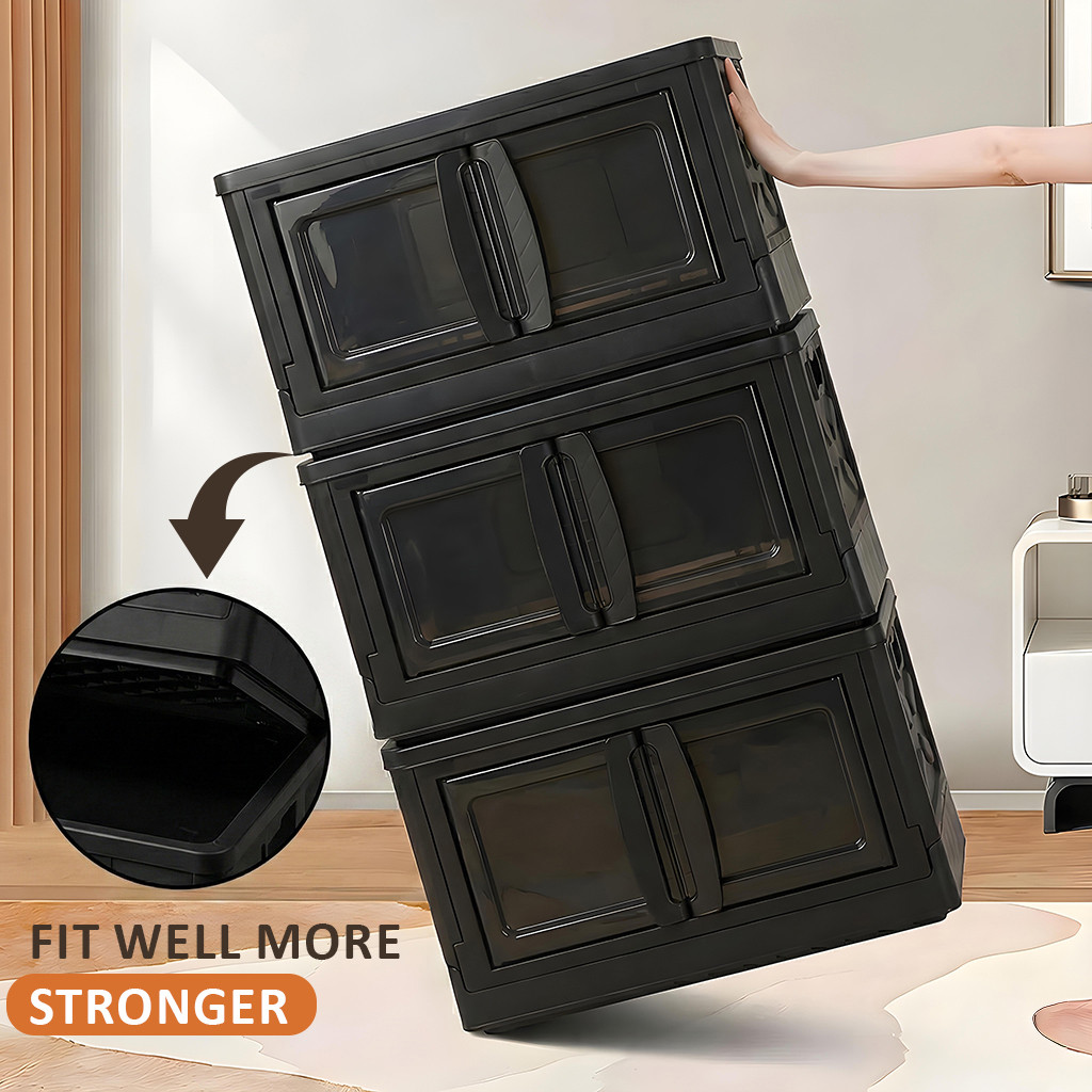 Drawer Cabinet Storage Organizer Box Foldable Cupboard for BedroomOffice  Double Door Storage Unit for ToysBooksShoe  Black