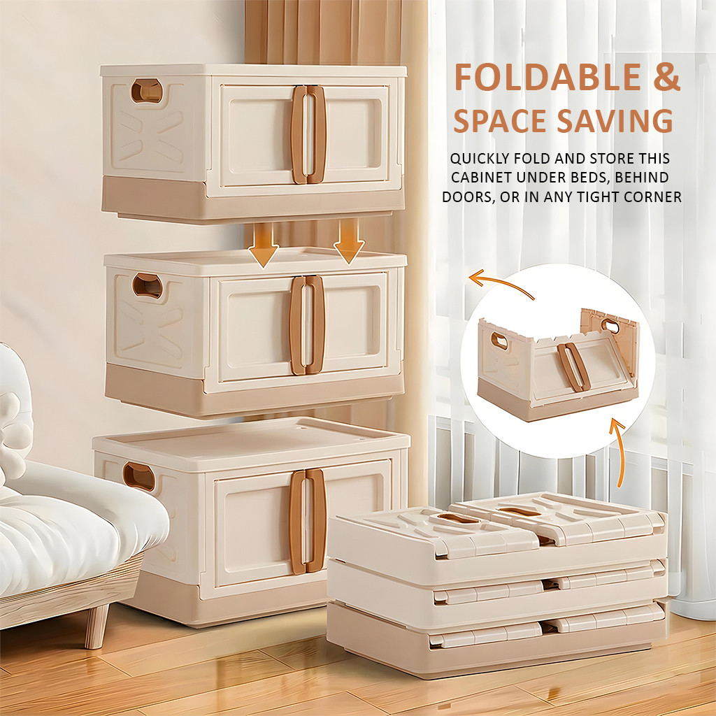 Drawer Cabinet Storage Organizer Box Foldable Cupboard for BedroomOffice  Double Door Storage Unit for ToysBooksShoe  Ivory