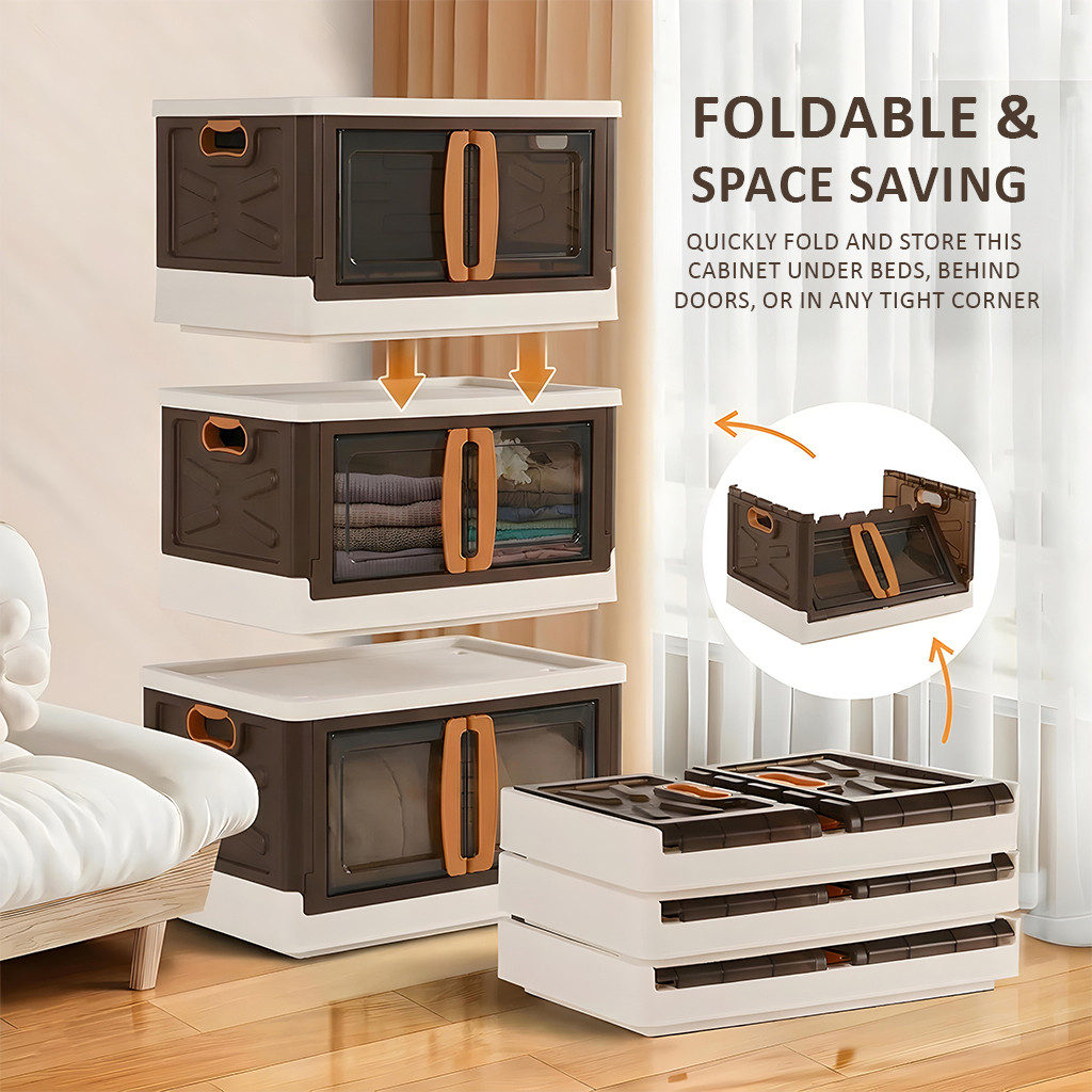 Drawer Cabinet Storage Organizer Box Foldable Cupboard for BedroomOffice  Double Door Storage Unit for ToysBooksShoe  Brown  Ivory