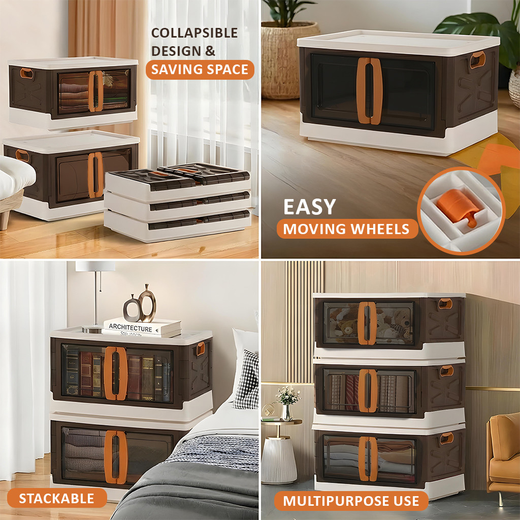 Drawer Cabinet Storage Organizer Box Foldable Cupboard for BedroomOffice  Double Door Storage Unit for ToysBooksShoe  Brown  Ivory