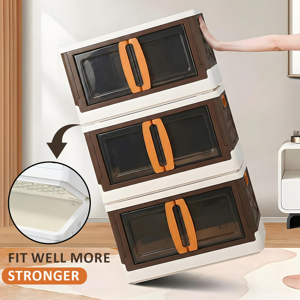 Drawer Cabinet Storage Organizer Box Foldable Cupboard for BedroomOffice  Double Door Storage Unit for ToysBooksShoe  Brown  Ivory