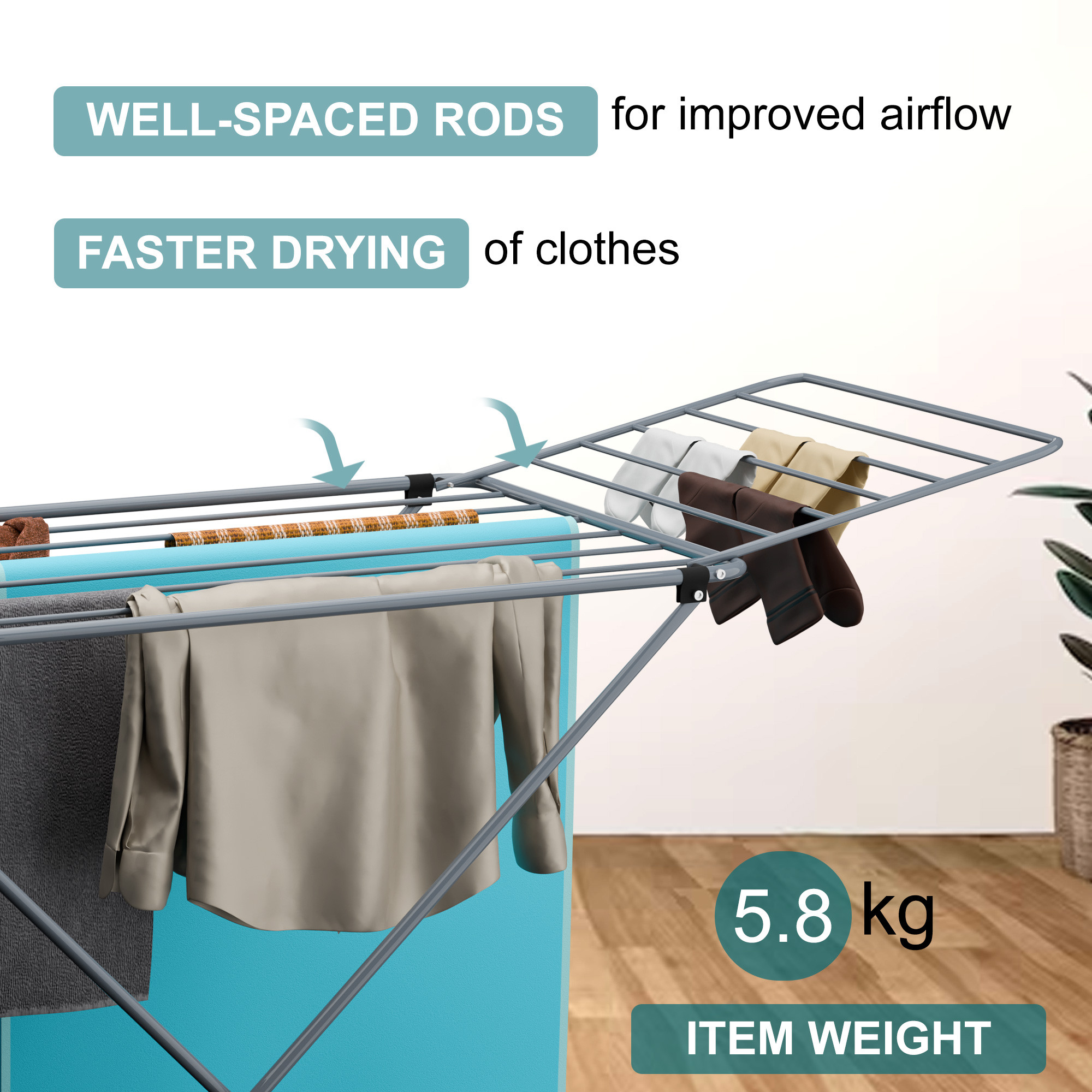 Extra Strong 58 Kg foldable Metal Clothes Drying Stand for Indoor  Outdoor  Laundry Rack Clothes Dryer Stand for Adult  Kid Cloth  Grey