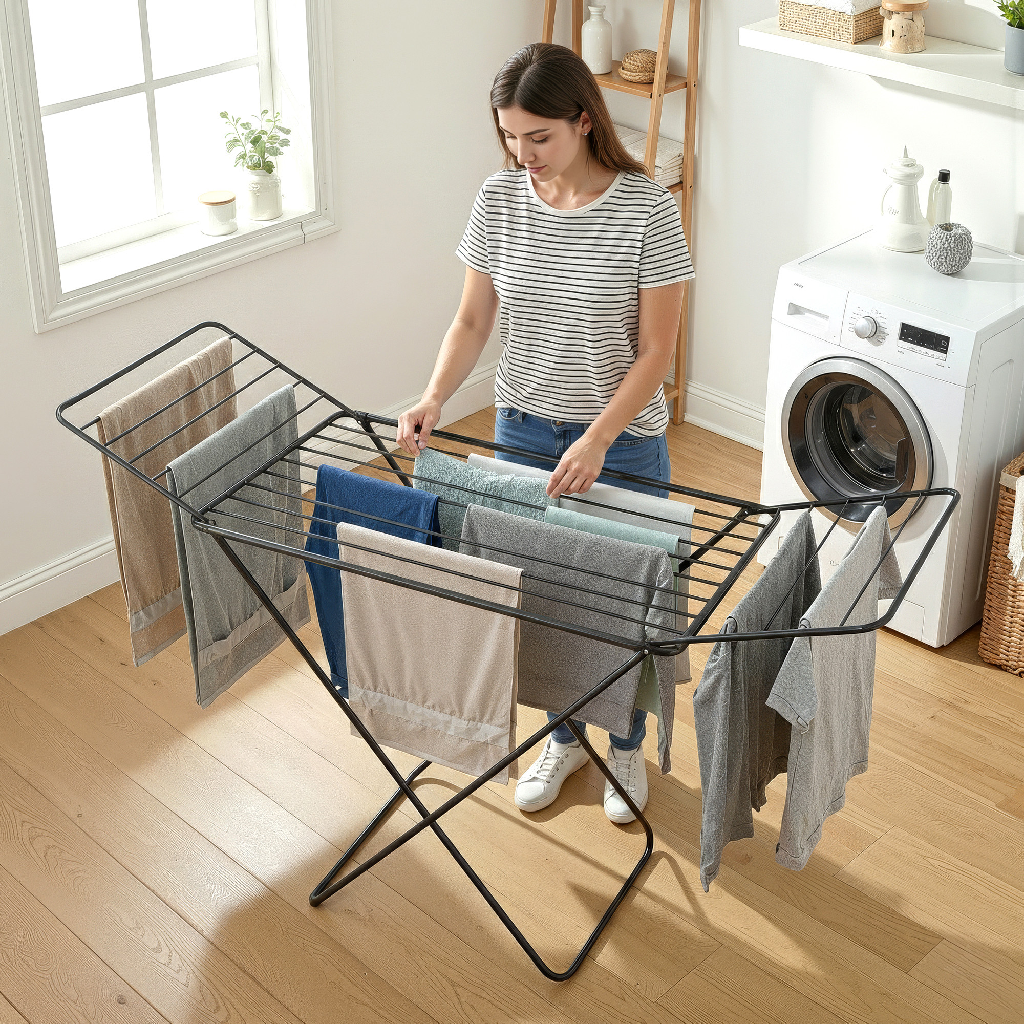 Extra Strong 58 Kg foldable Metal Clothes Drying Stand for Indoor  Outdoor  Laundry Rack Clothes Dryer Stand for Adult  Kid Cloth  Black