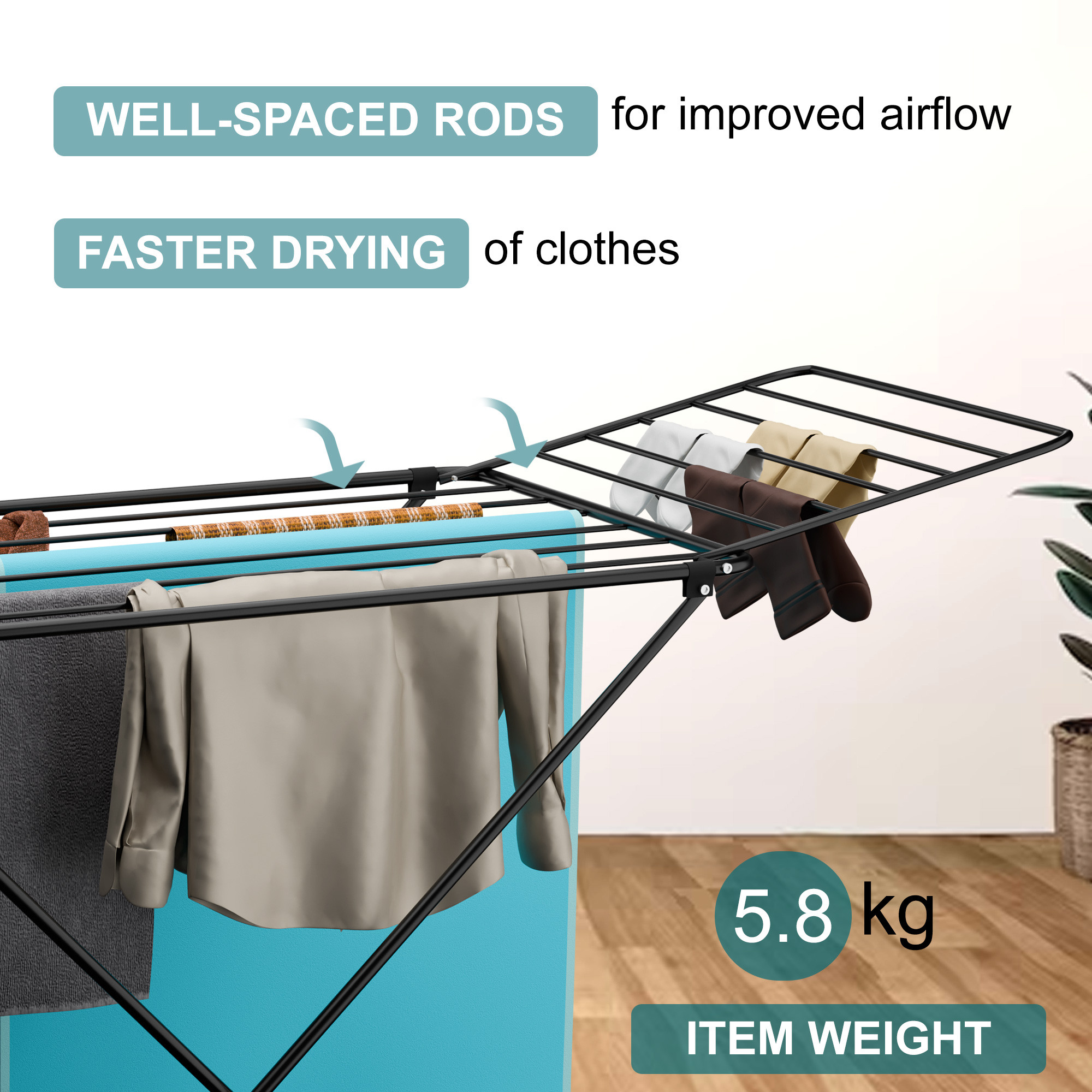 Extra Strong 58 Kg foldable Metal Clothes Drying Stand for Indoor  Outdoor  Laundry Rack Clothes Dryer Stand for Adult  Kid Cloth  Black