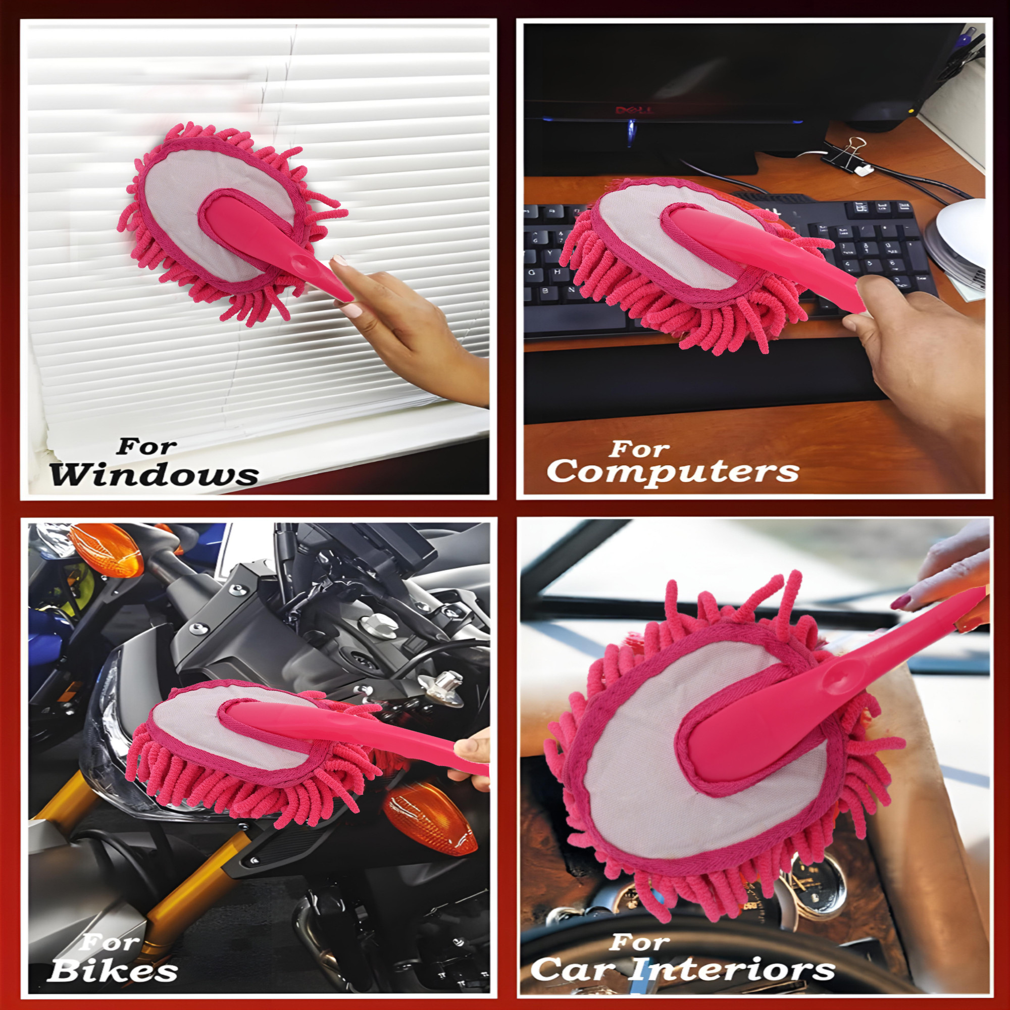 Flexible Microfiber Car Cleaning Brush  Dusting Brush for Home Cleaning  Soft Bristled Cleaning Tool Sofa Brush  Dust Remover for HomeOffice Use  Dark Pink