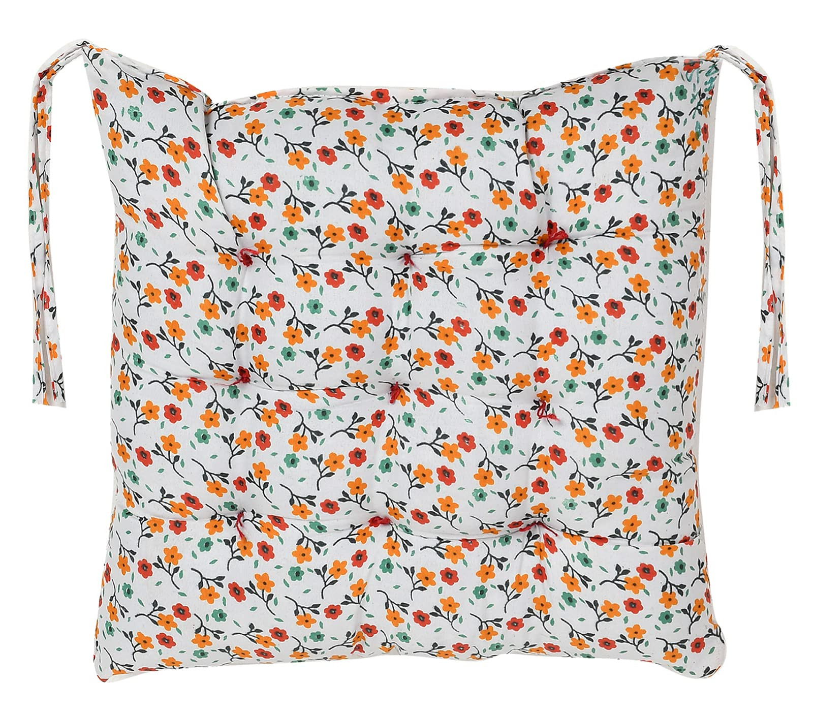 Flower Printed Microfiber Square Chair Pad Seat Cushion For Rocking chair Office chair Dinning chair IndoorOutdoor With Ties 1818 Inch White