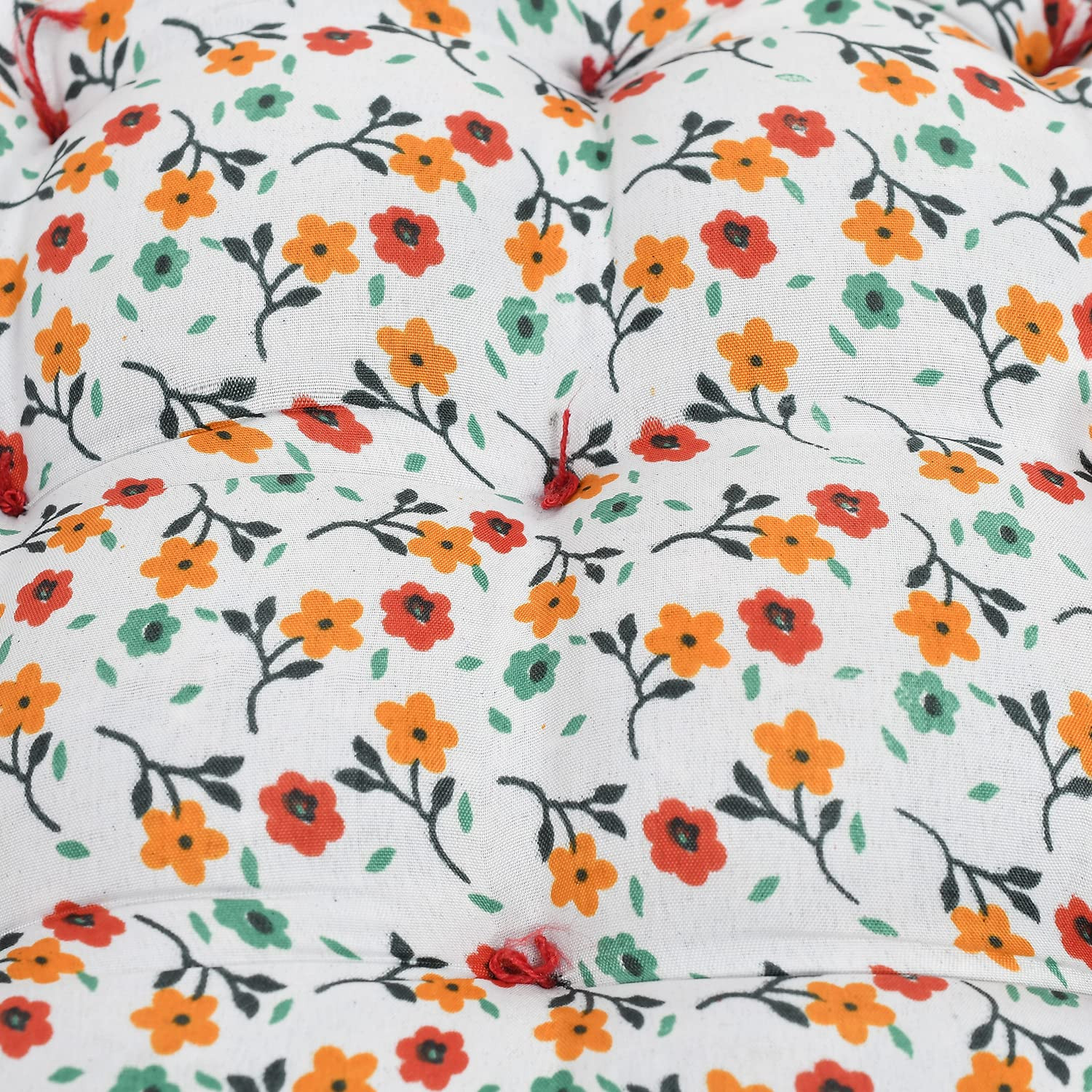 Flower Printed Microfiber Square Chair Pad Seat Cushion For Rocking chair Office chair Dinning chair IndoorOutdoor With Ties 1818 Inch White