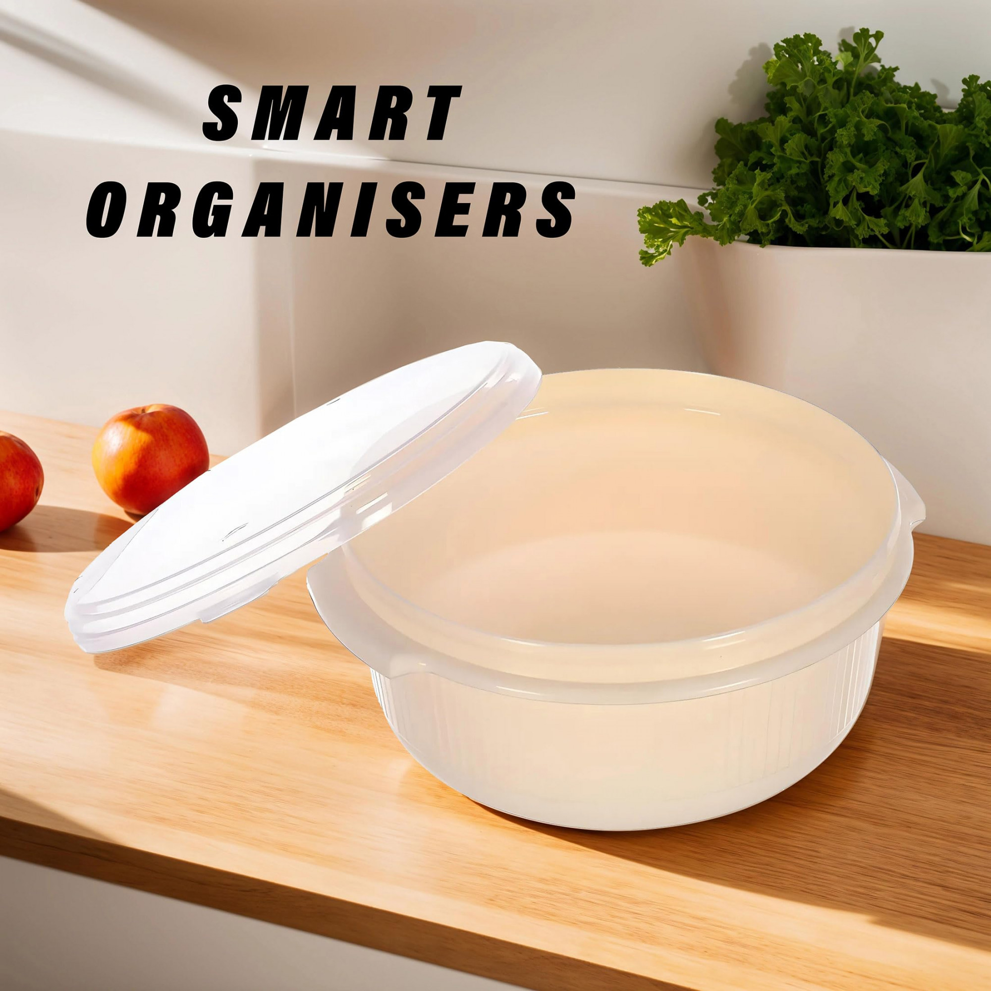 Food Grade Microwave  Freezer Safe Plastic Bowls Food Storage Container Set With Lid Set of 3 3200ml 1800ml 1000ml Cream-46KM0318