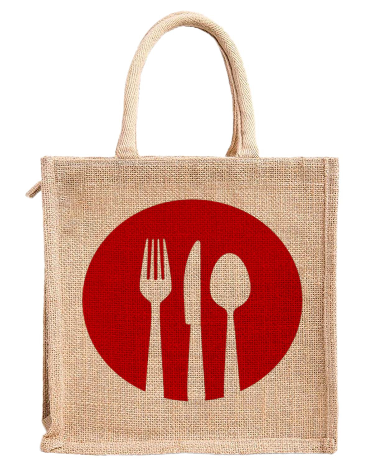 Fork Knife Print Jute Reusable Eco-Friendly Hand BagGrocery Bag For Man Woman With Handle Red 54KM4357