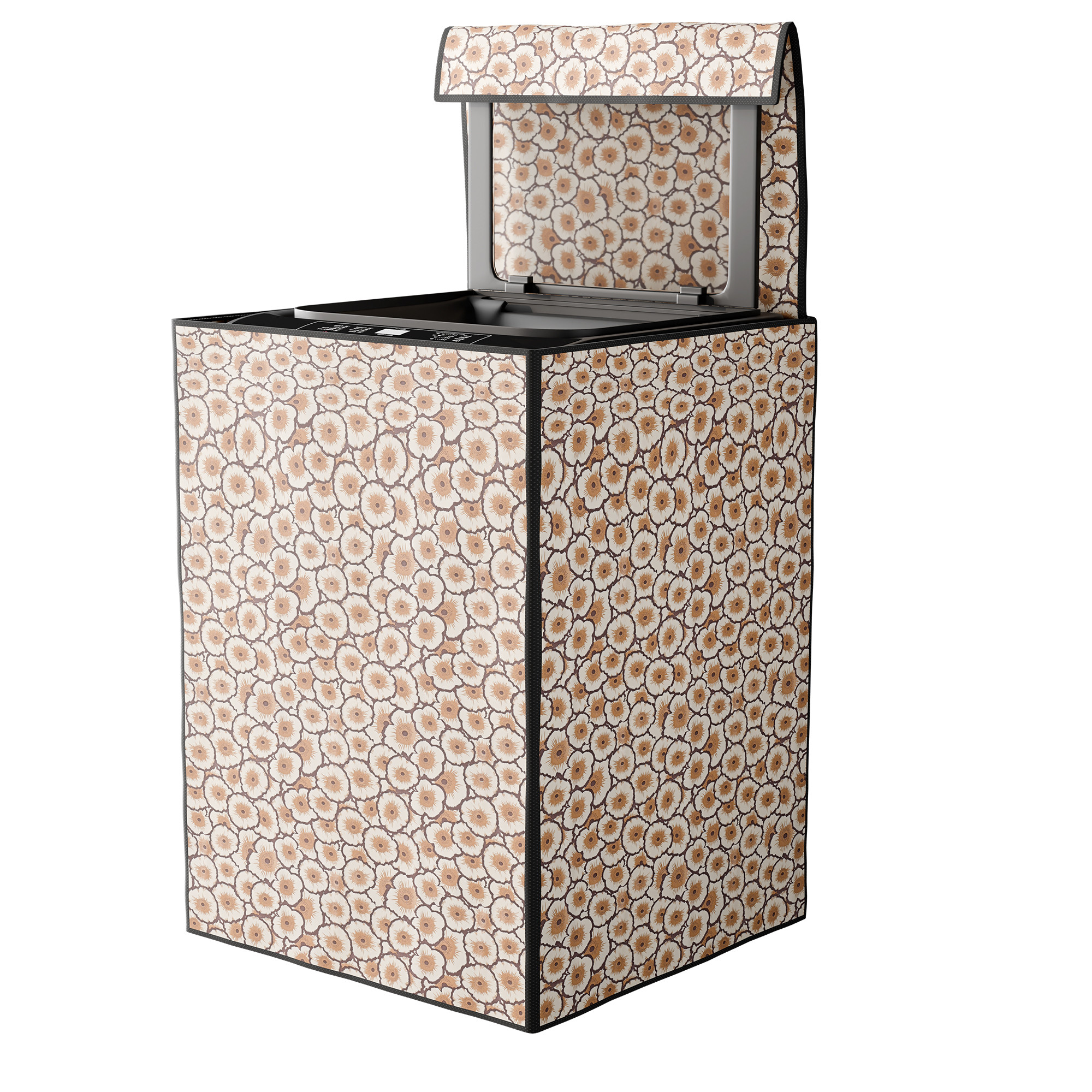 Fully Automatic Top Load Washing Machine Cover Compatible  Waterproof  Dustproof Cover for Balcony  Laundry Area  Cut Out - Cream  Brown