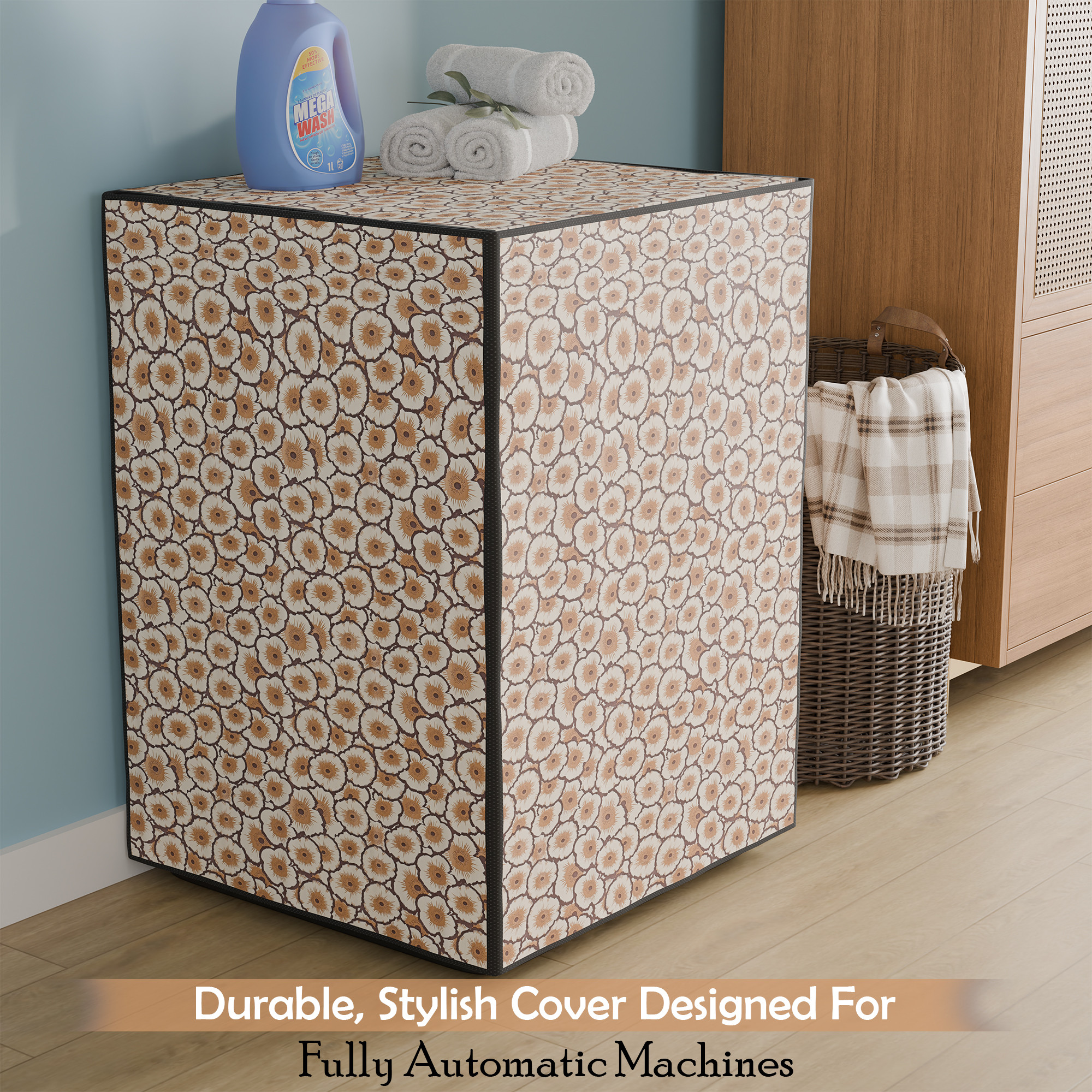 Fully Automatic Top Load Washing Machine Cover Compatible  Waterproof  Dustproof Cover for Balcony  Laundry Area  Cut Out - Cream  Brown