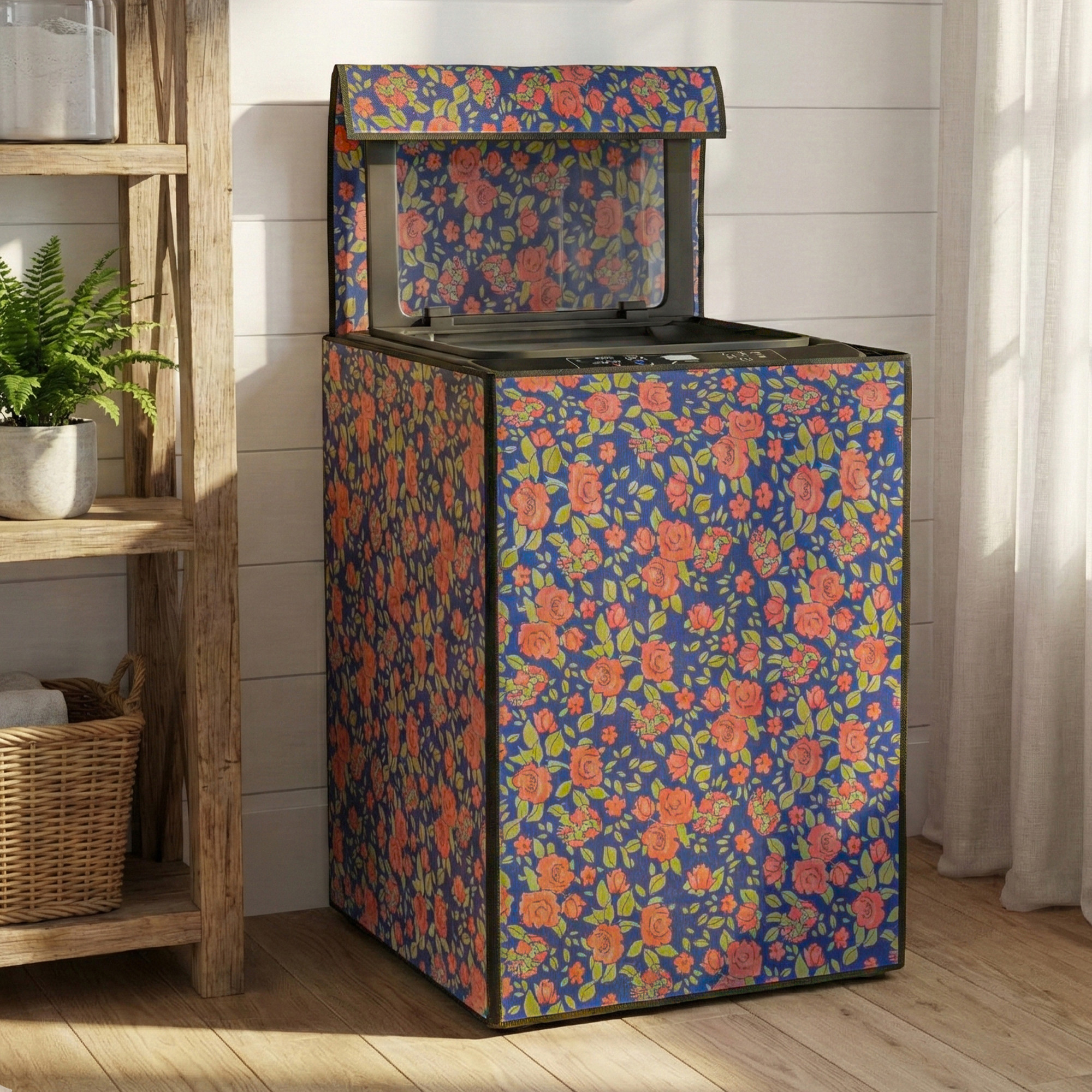 Fully Automatic Top Load Washing Machine Cover Compatible  Waterproof  Dustproof Cover for Balcony  Laundry Area  Cut Out - Blue  Red