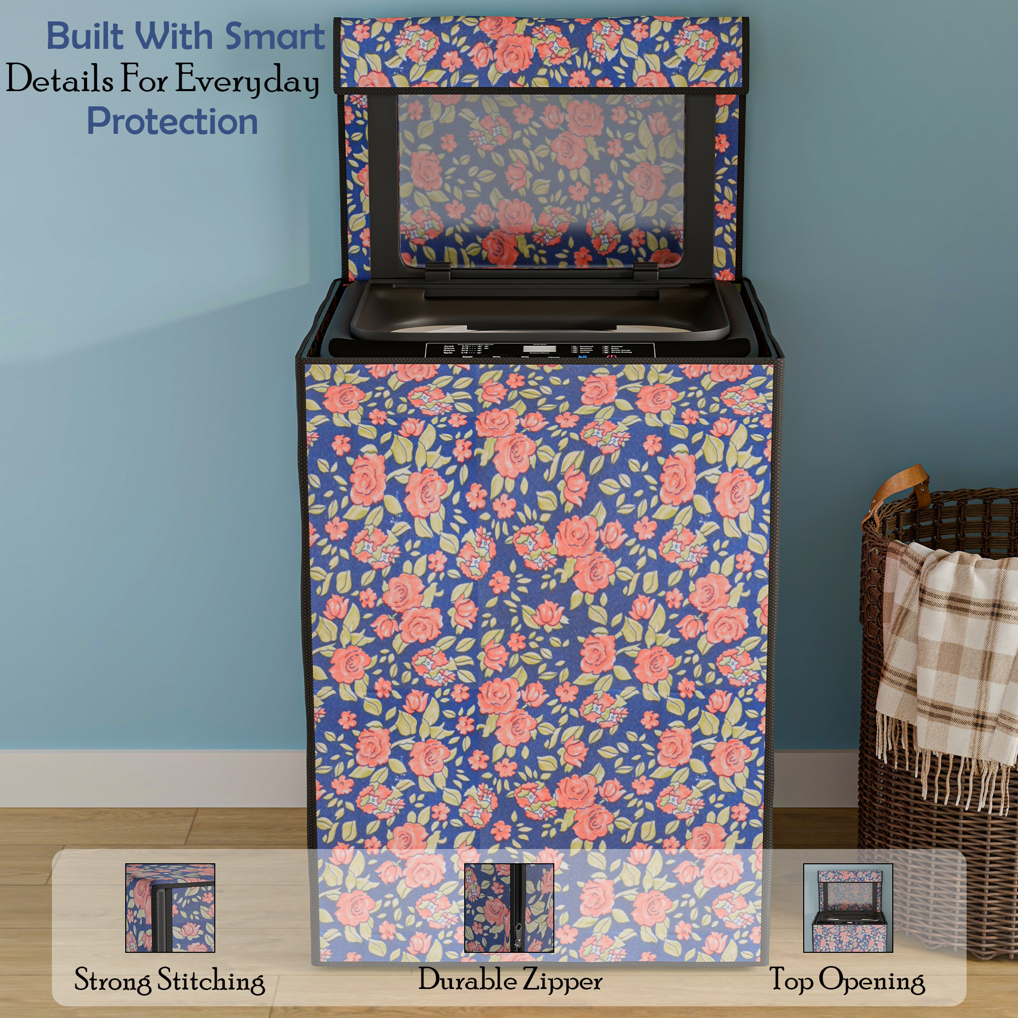 Fully Automatic Top Load Washing Machine Cover Compatible  Waterproof  Dustproof Cover for Balcony  Laundry Area  Cut Out - Blue  Red