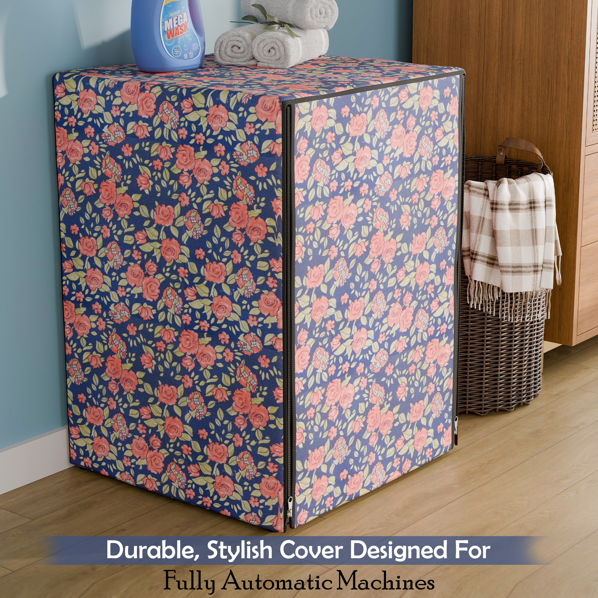 Fully Automatic Top Load Washing Machine Cover Compatible  Waterproof  Dustproof Cover for Balcony  Laundry Area  Cut Out - Blue  Red