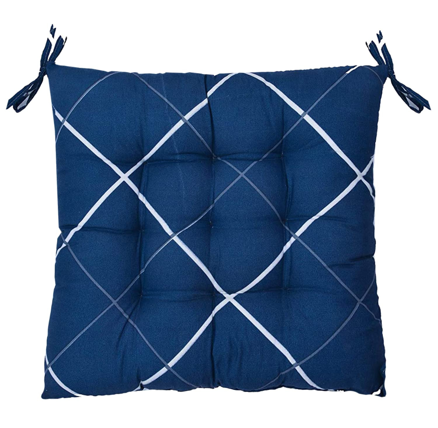 Geomatric Printed Microfiber Square Chair Pad Seat Cushion For Rocking chair Office chair Dinning chair IndoorOutdoor With Ties 1818 Inch- Pack of 2 Blue