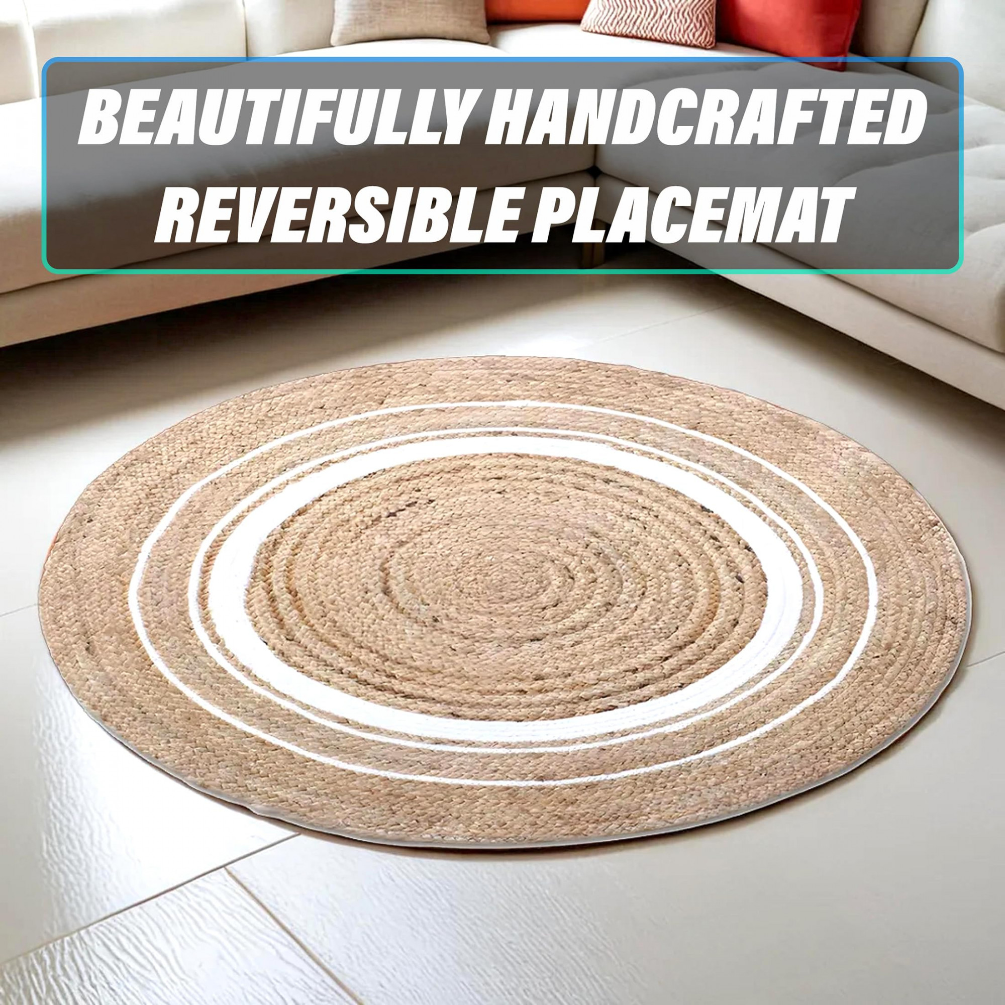 Hand Woven Braided Carpet RugsNon-Slip Round Traditional Spiral Design Jute Door matMat For BedroomLiving RoomDining RoomYoga71x71 cmWhite