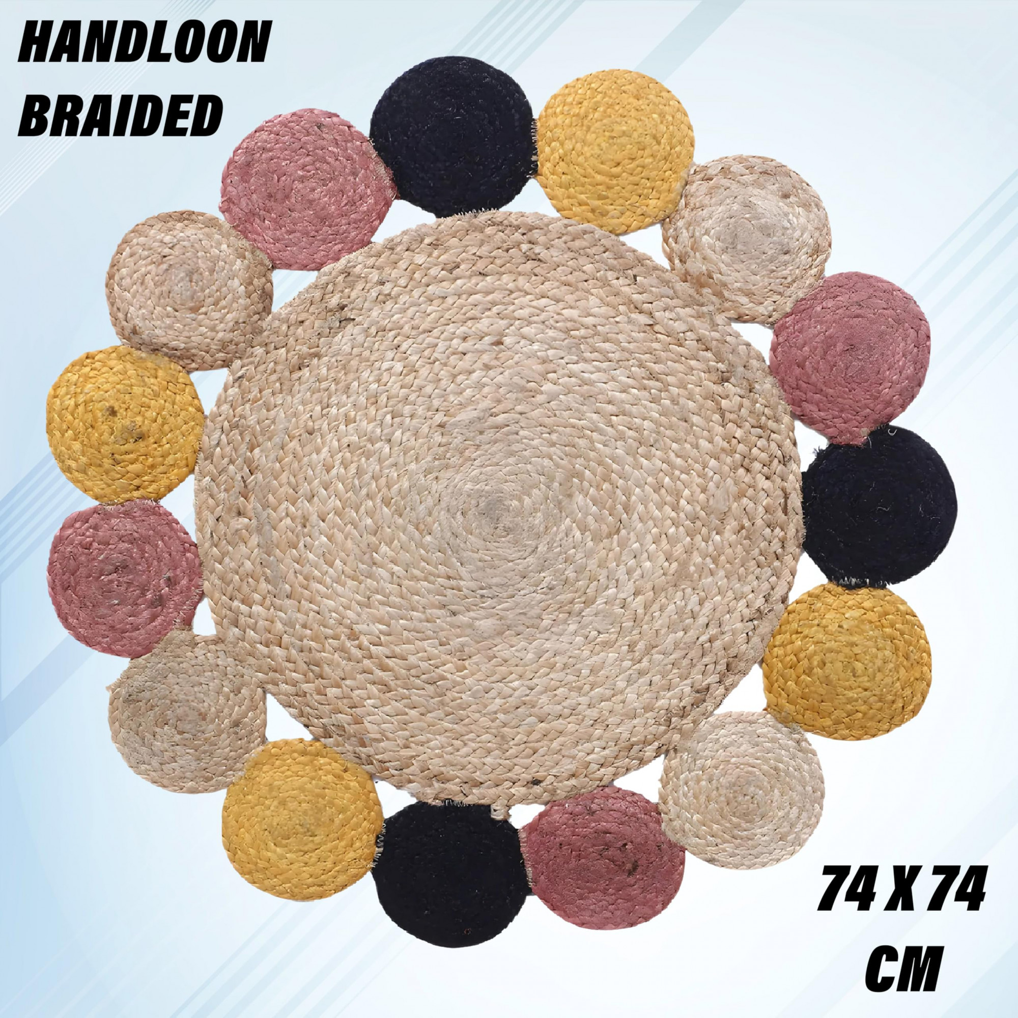 Hand Woven Carpet RugsNatural Solid Braided Jute Door matMulticolor Circle Border For BedroomLiving RoomDining RoomYoga74x74 cmBrown