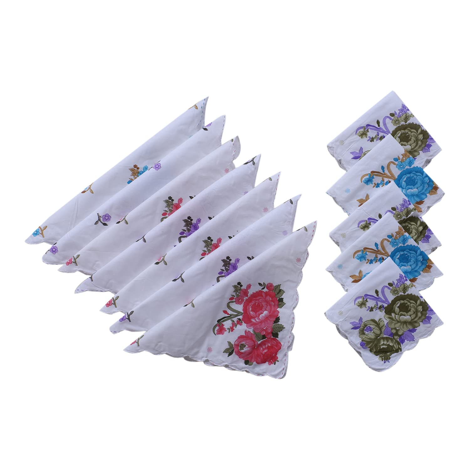 HandkerchiefsMulticolor Rose Print Cutwork Soft Cotton Hankies For WomanGirls  Wicking Sweat from HandsFaceSet of 12 White