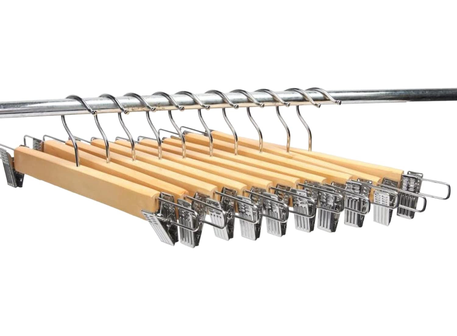 HangerSteel Adjustable ClipsWooden Natural Finish Closet Hanger with Swivel Hook for Clothes  Classical LifestylePack of 3 Brown