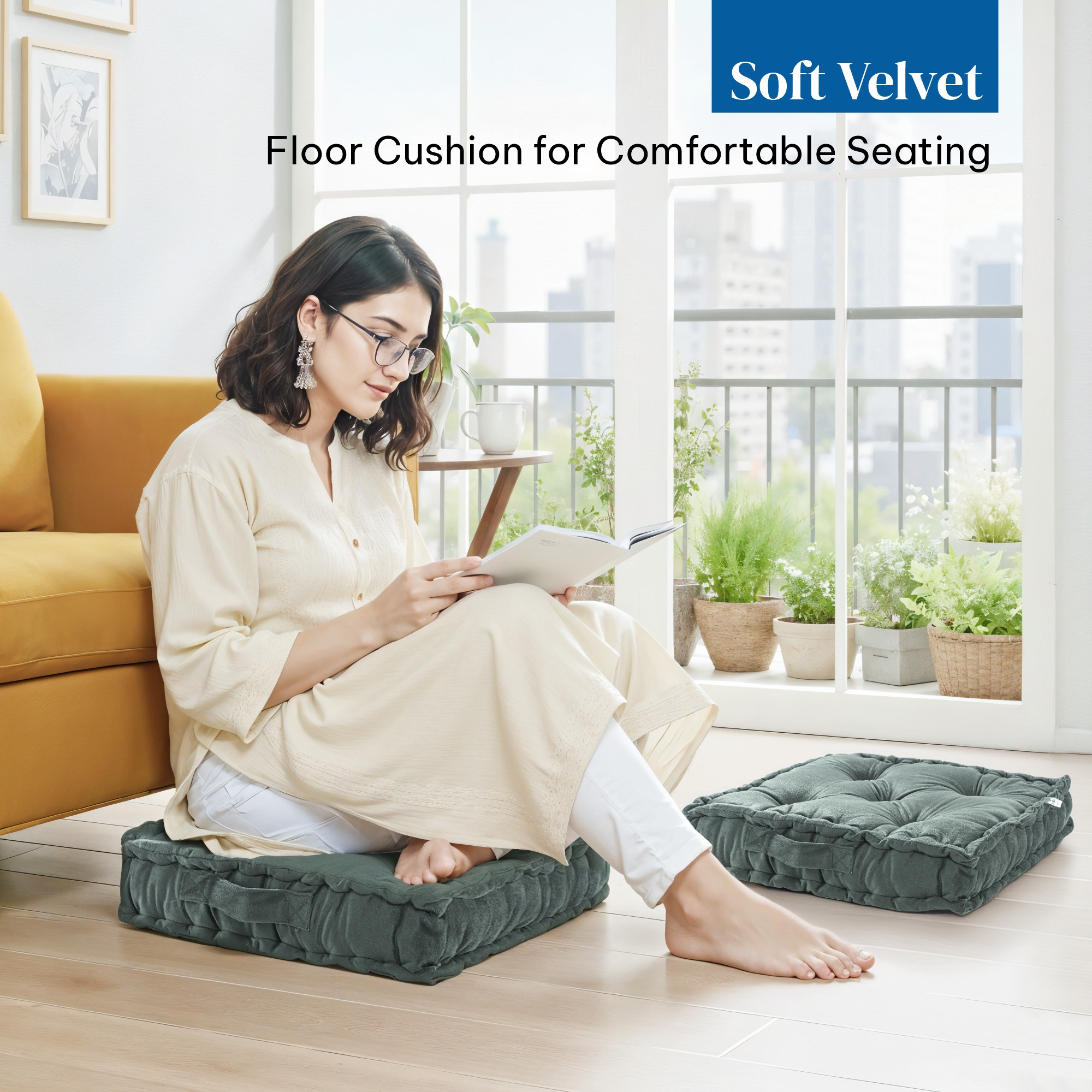 Heavy Velvet Chair Pad for Dining Office  Home  Soft Cushion with Center Tuft  Support for Long Sitting  Grey