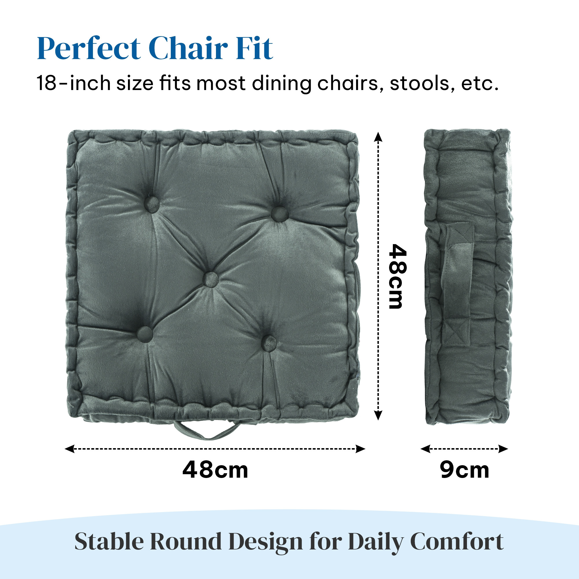 Heavy Velvet Chair Pad for Dining Office  Home  Soft Cushion with Center Tuft  Support for Long Sitting  Grey