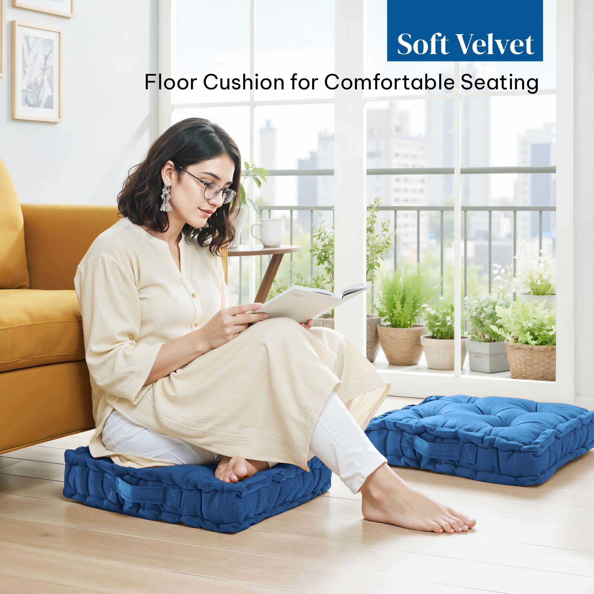 Heavy Velvet Chair Pad for Dining Office  Home  Soft Cushion with Center Tuft  Support for Long Sitting  Navy Blue
