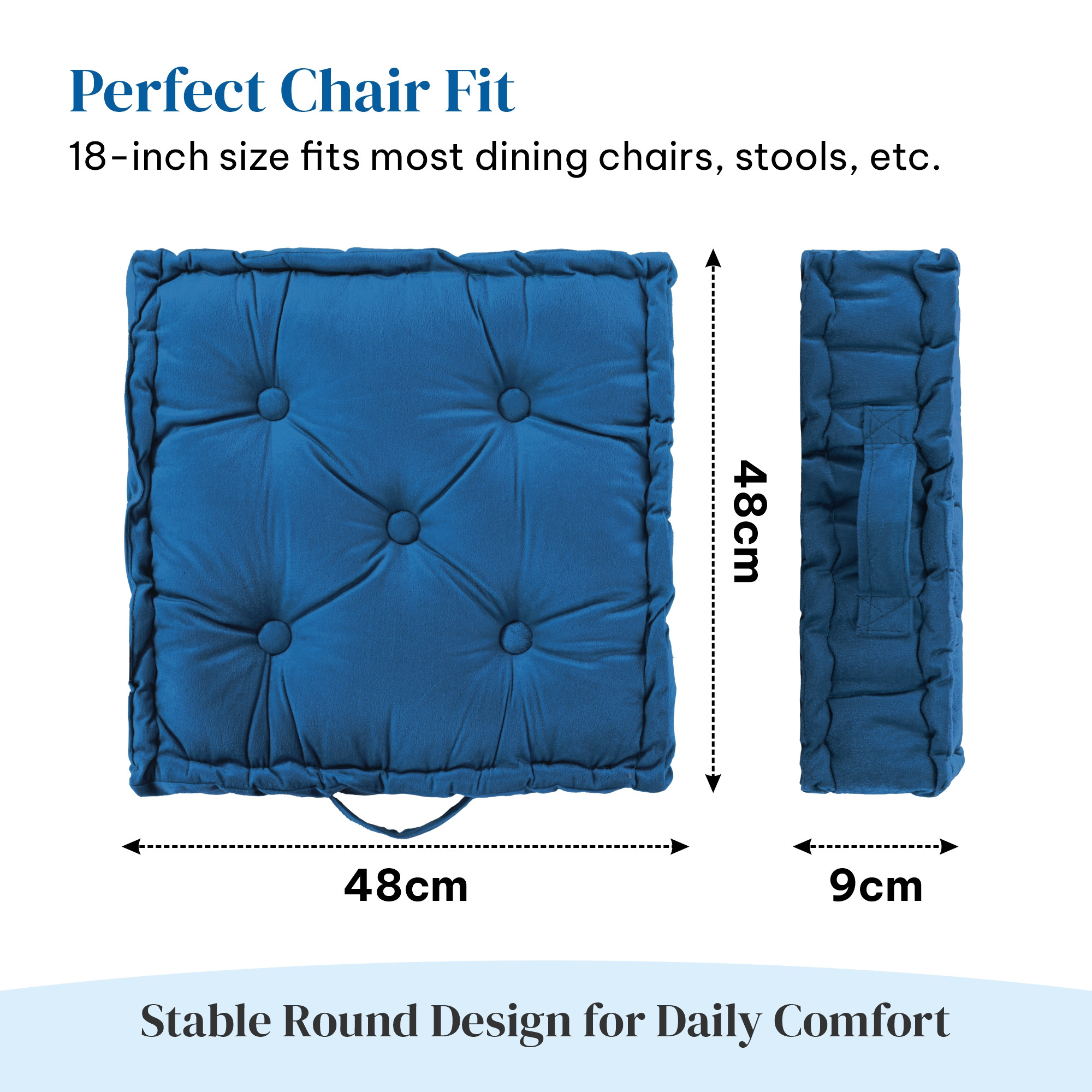 Heavy Velvet Chair Pad for Dining Office  Home  Soft Cushion with Center Tuft  Support for Long Sitting  Navy Blue