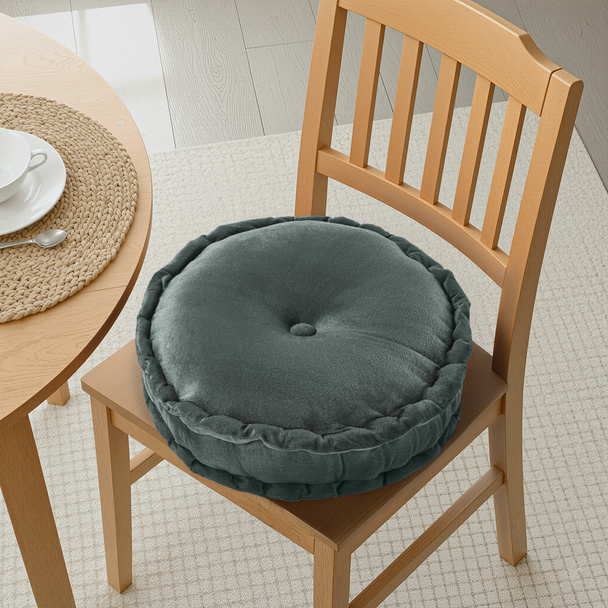 Heavy Velvet Chair Pad for Dining Office  Home  Soft Cushion with Center Tuft  Support for Long Sitting  Grey