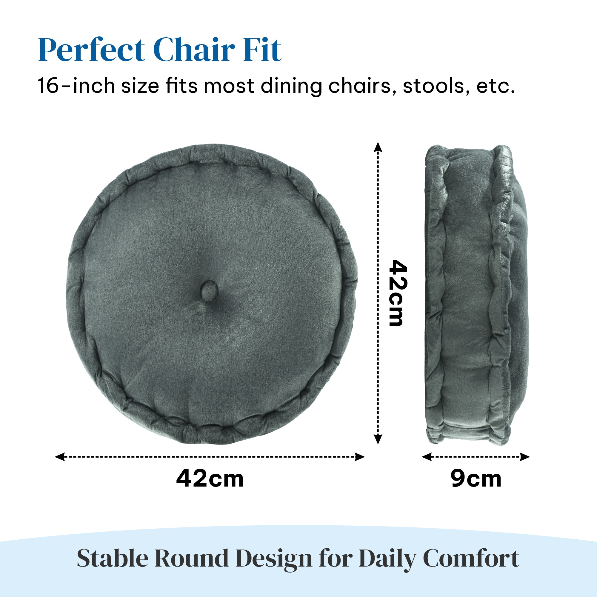 Heavy Velvet Chair Pad for Dining Office  Home  Soft Cushion with Center Tuft  Support for Long Sitting  Grey