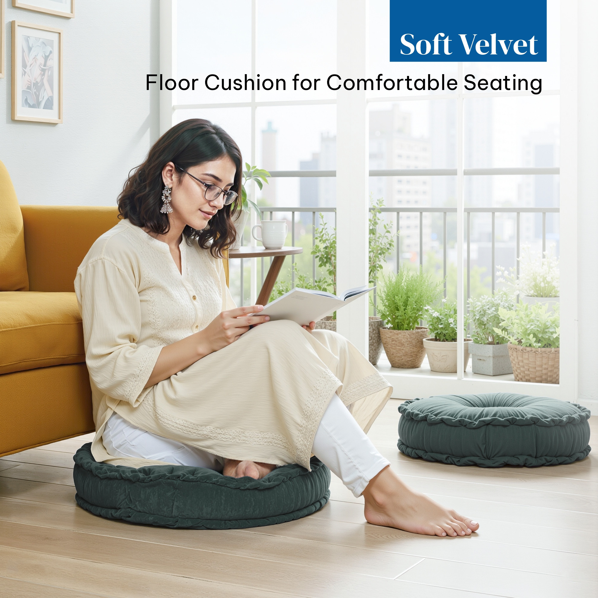 Heavy Velvet Chair Pad for Dining Office  Home  Soft Cushion with Center Tuft  Support for Long Sitting  Grey