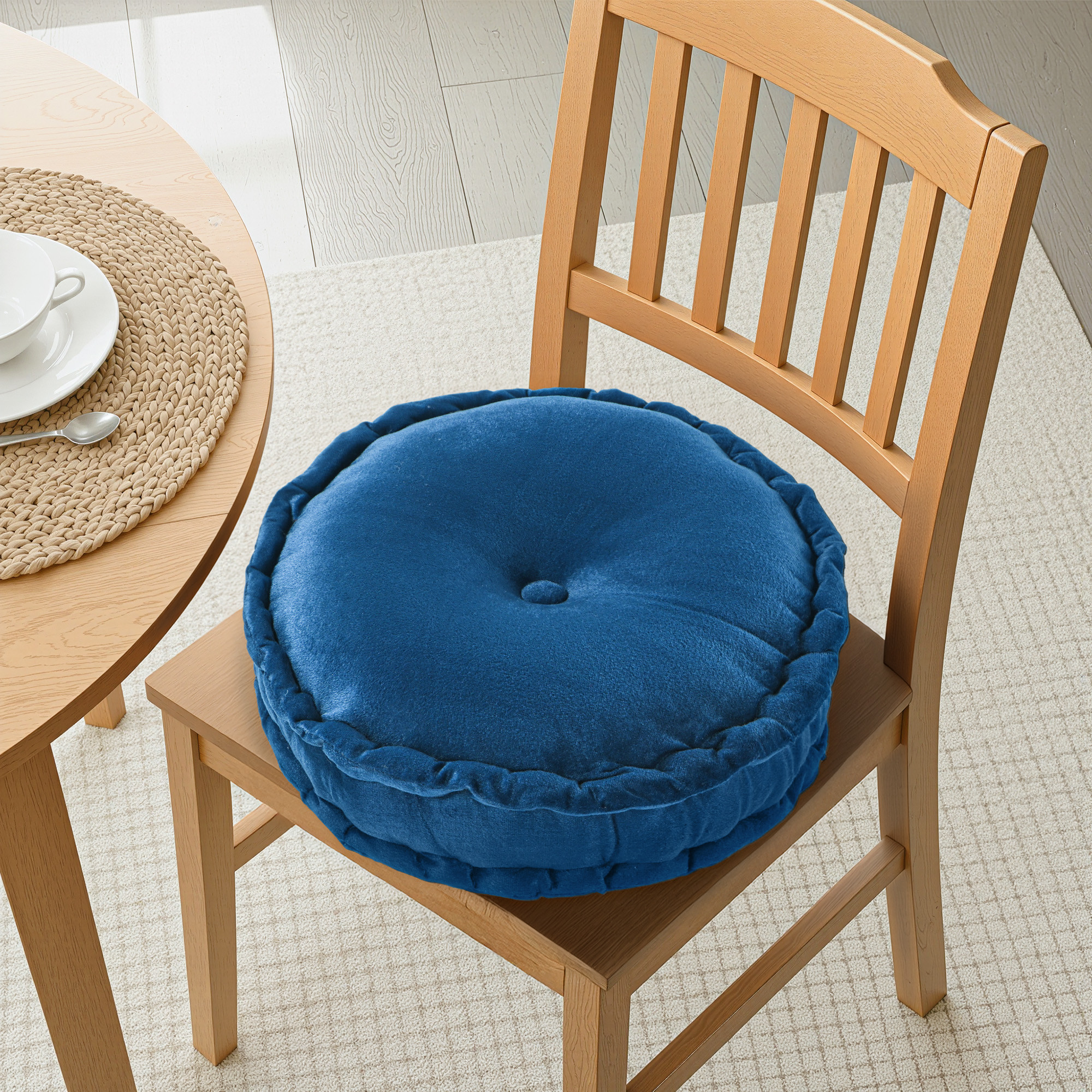 Heavy Velvet Chair Pad for Dining Office  Home  Soft Cushion with Center Tuft  Support for Long Sitting  Navy Blue