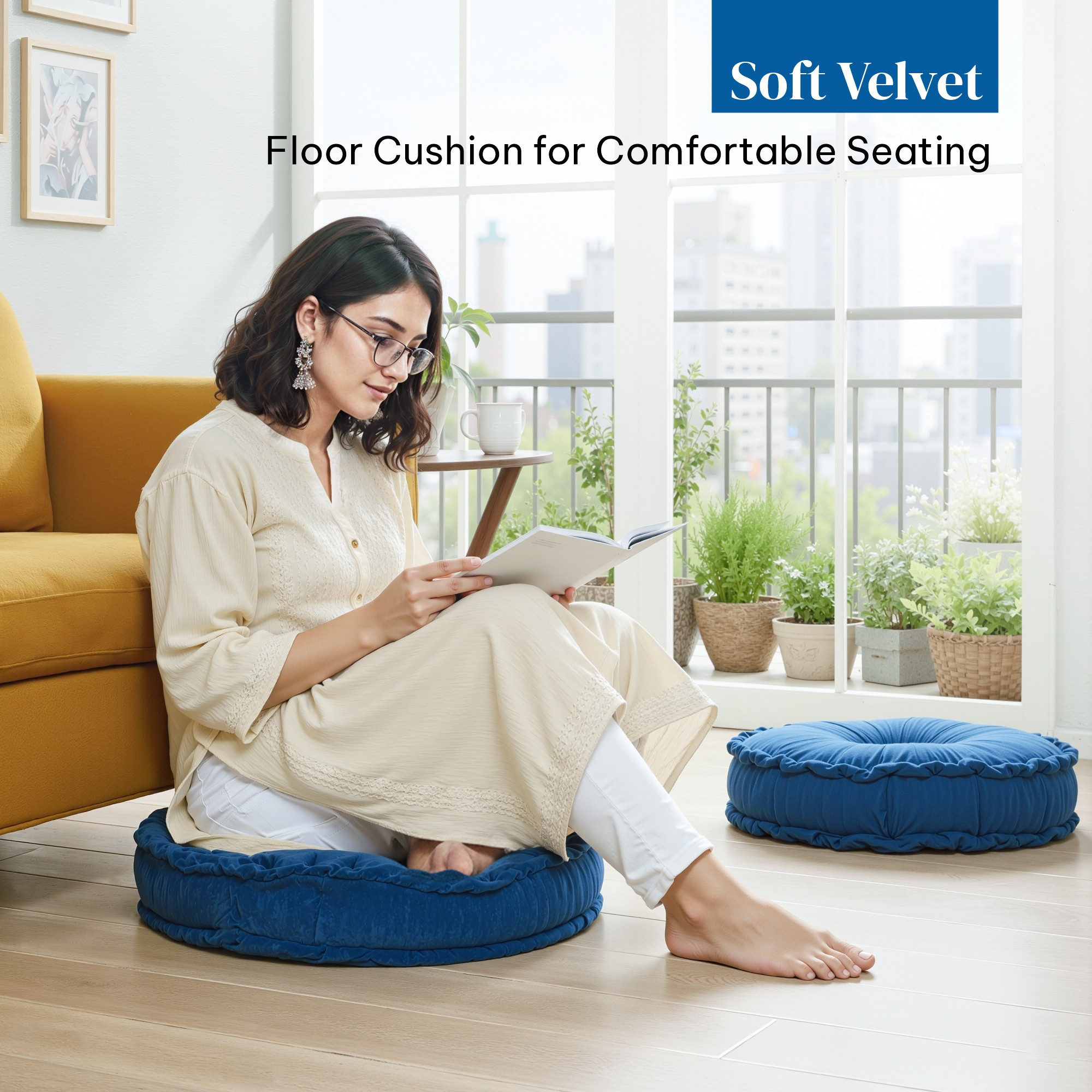 Heavy Velvet Chair Pad for Dining Office  Home  Soft Cushion with Center Tuft  Support for Long Sitting  Navy Blue