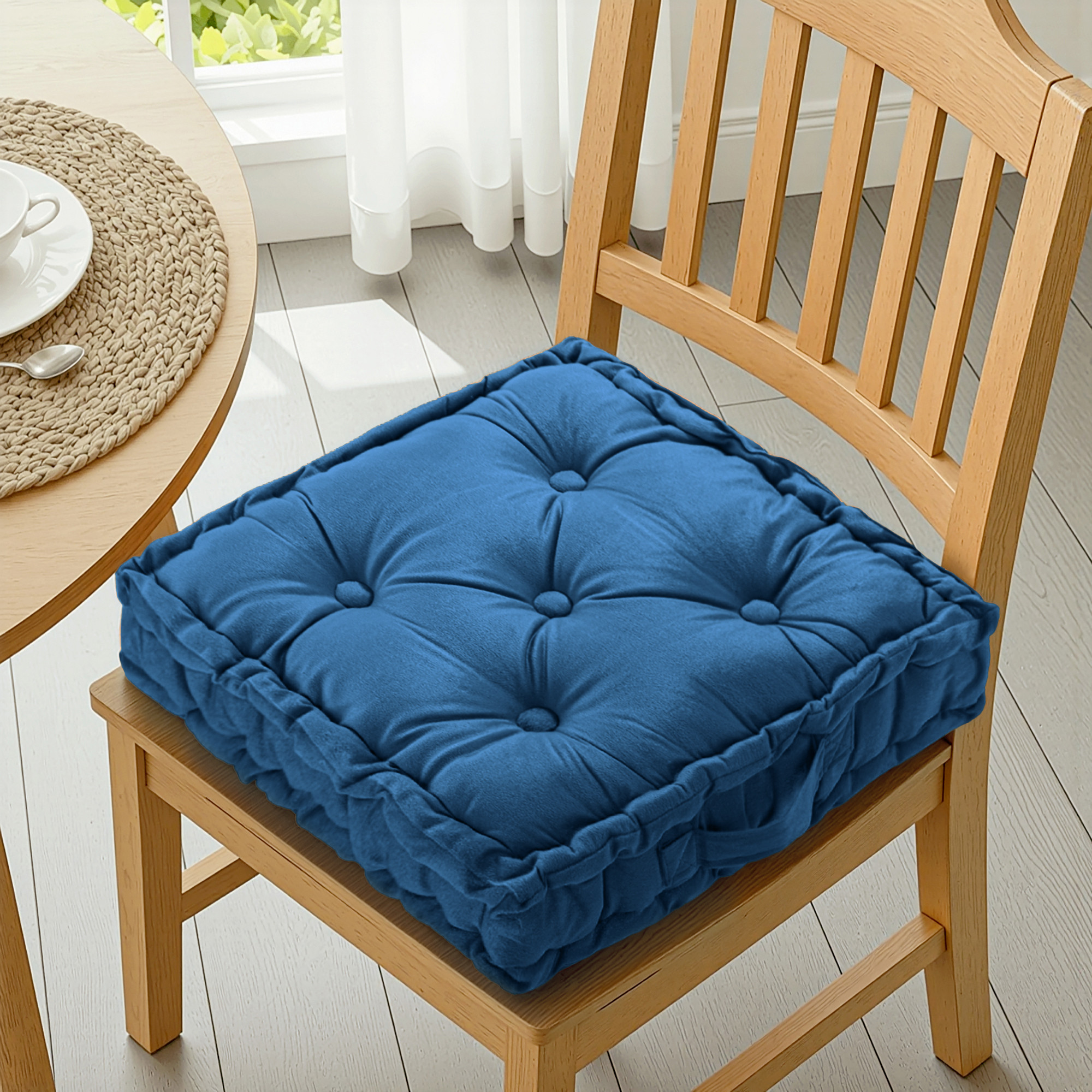 Heavy Velvet Chair Pad for Dining Office  Home  Soft Cushion with Center Tuft  Support for Long Sitting  Navy Blue