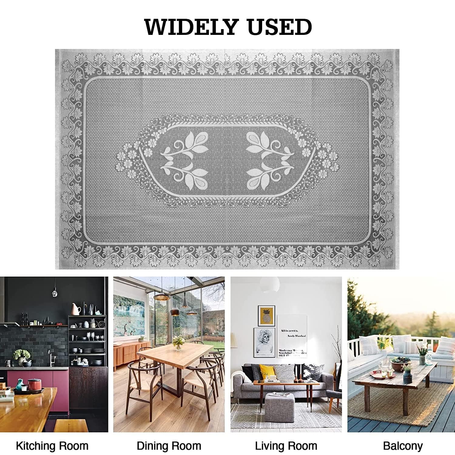 Center Table CoverCotton Luxurious Net Floral S-19 DesignStain-Resistant  Anti Skid Coffee Table Cover40x60 Inch White