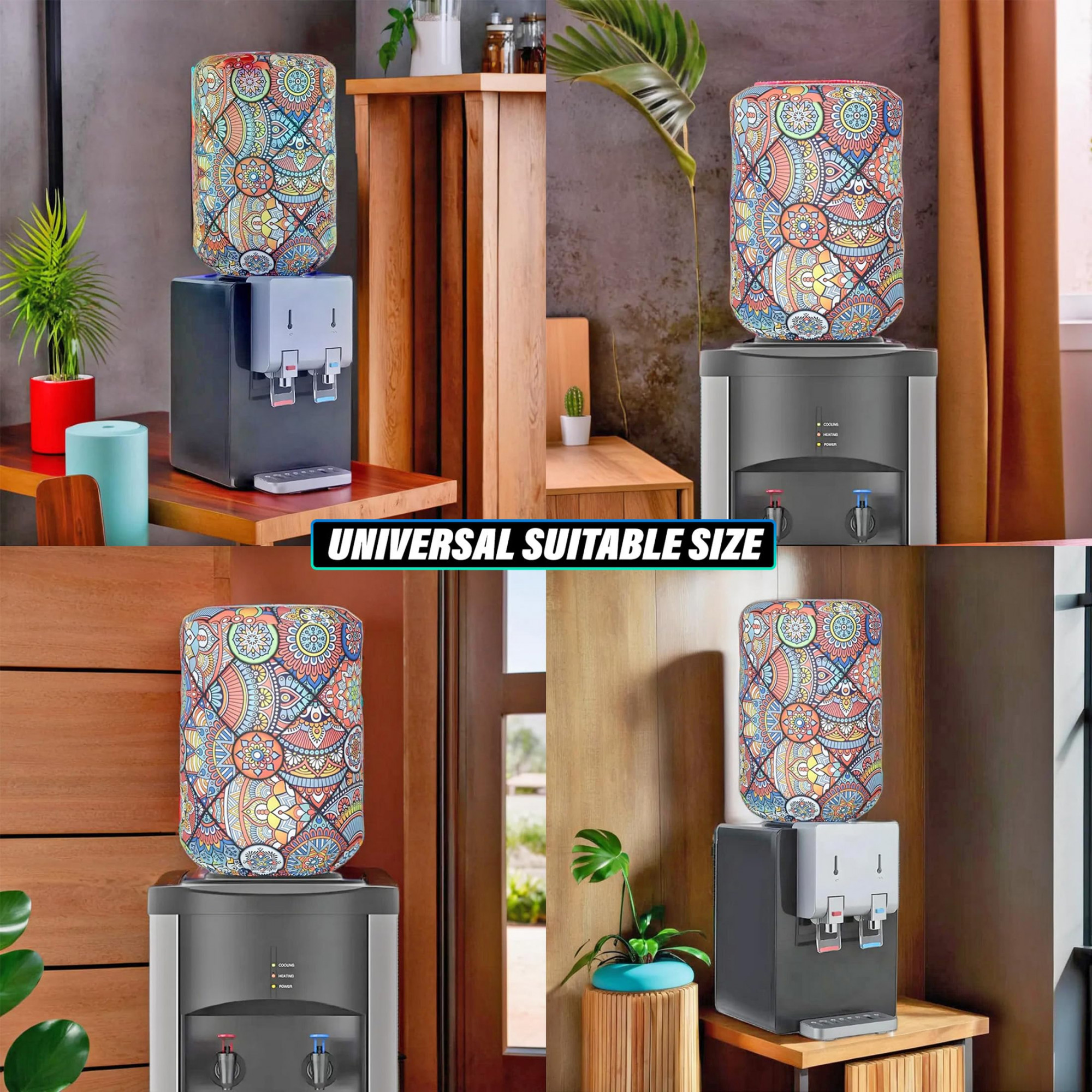 Water Dispenser Bottle Cover Digital Print  Stretchy Polyester Fabric Bottle Protector with Elastic Closure20Ltr Multicolor