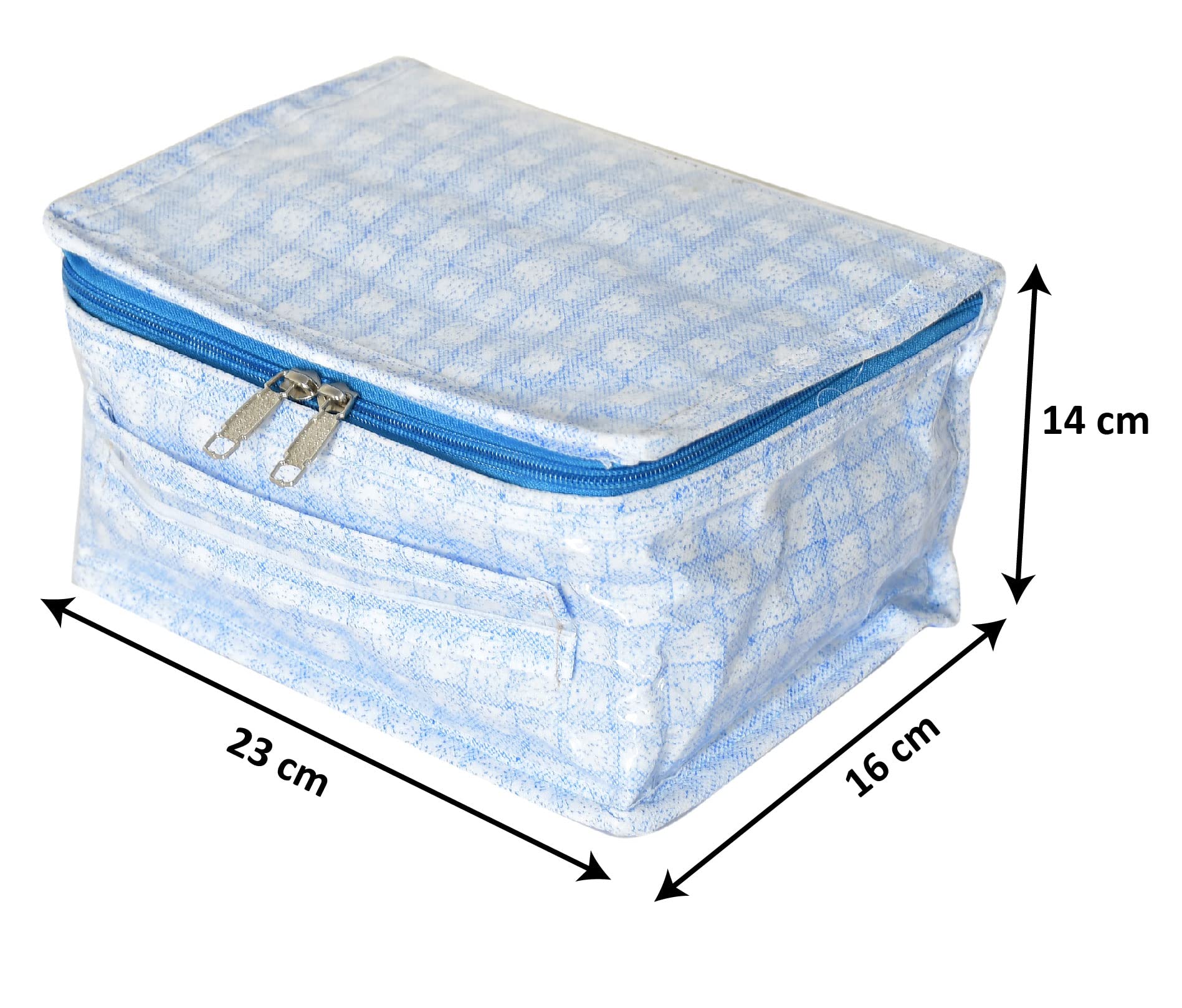 Check Design Laminated PVC Jewelry Organiser Jewelry Storage Bags for Necklace Earrings Rings Bracelet With 8 Transparent Pouches Blue-HS43KUBMART25828